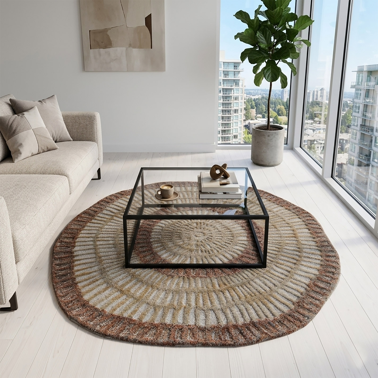 Tribal Sunburst Round Area Rug Terracotta Tan 48 x 48 - The Woven Legacy