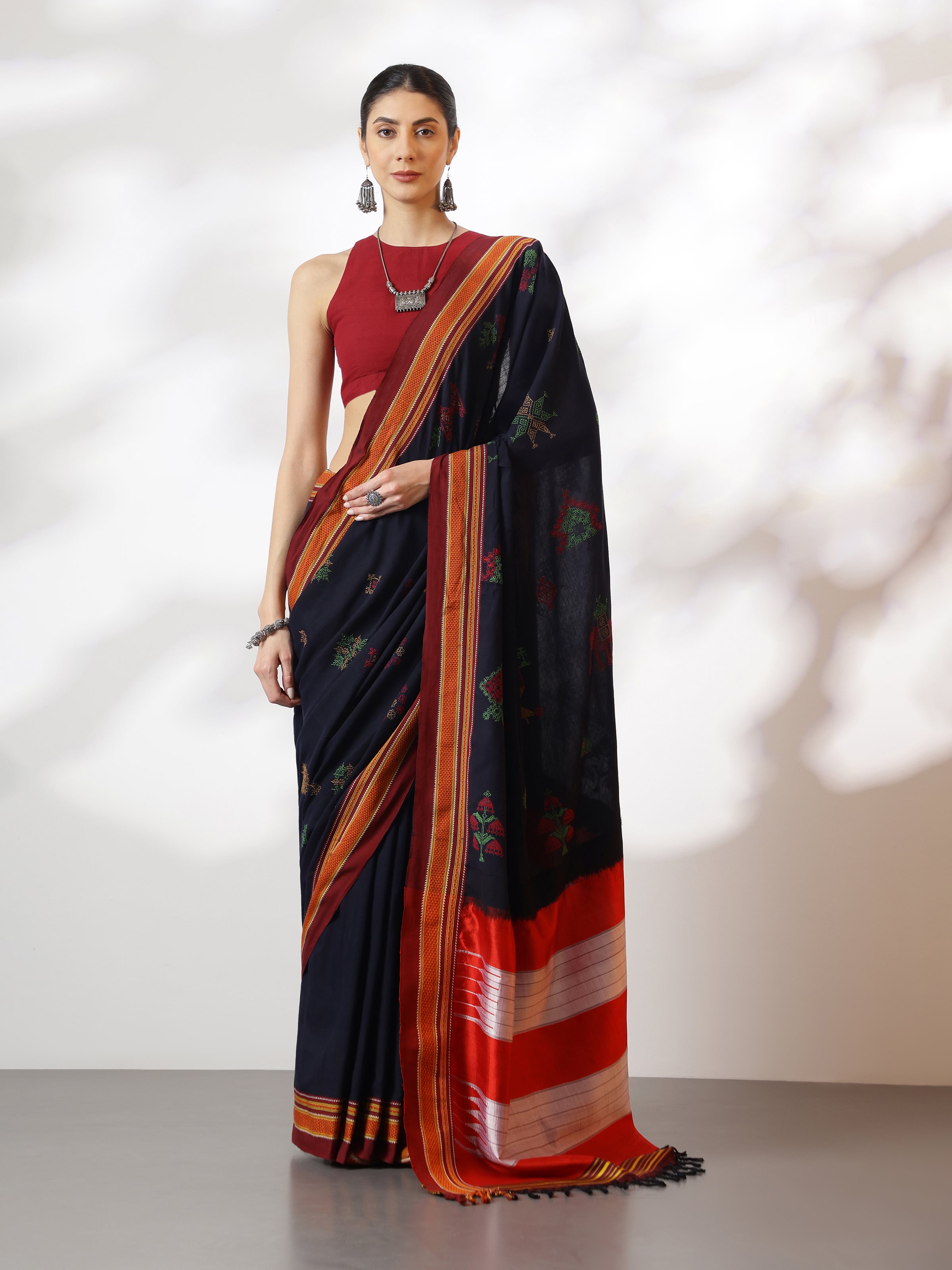 Blue Cotton Silk Kasuti Embroidered Saree