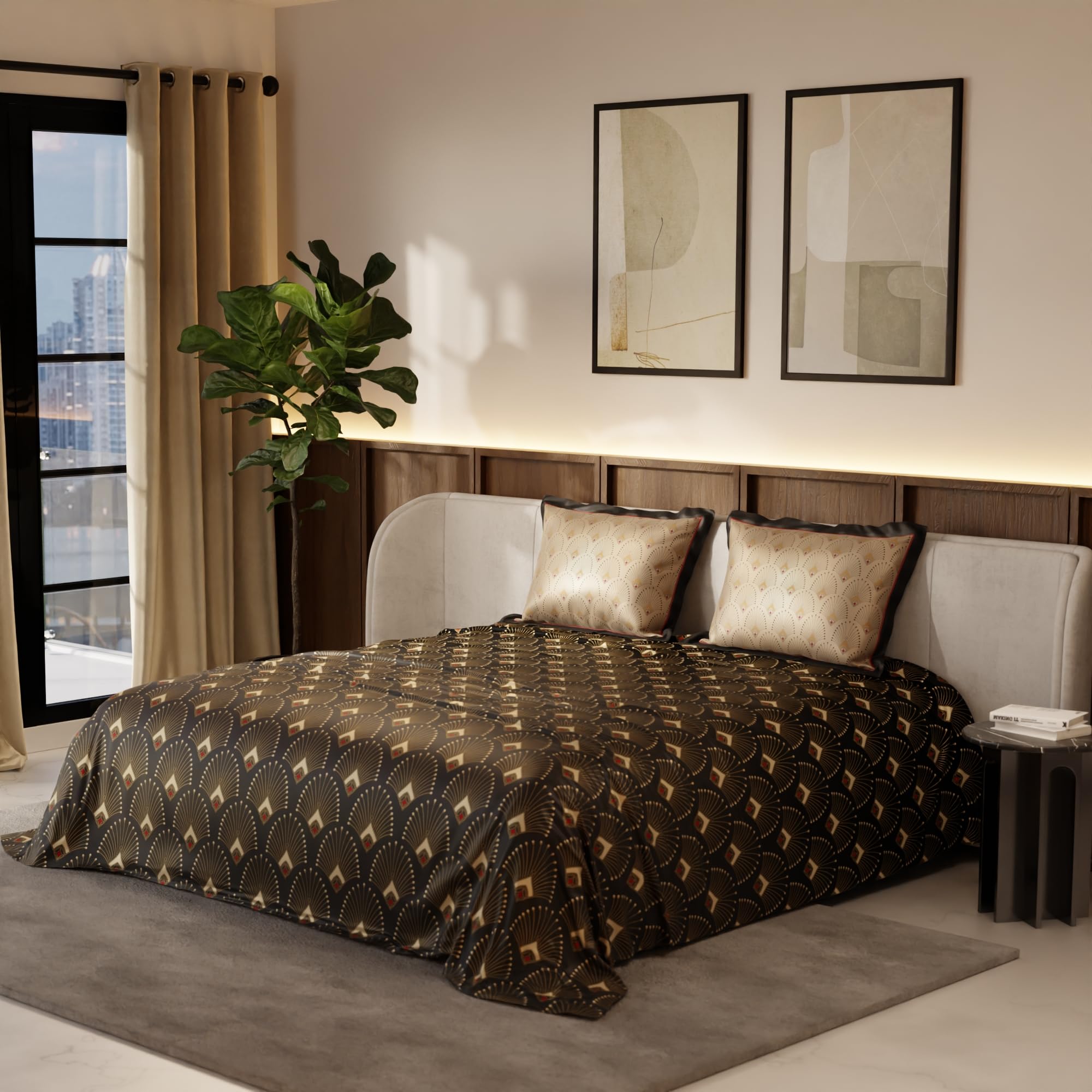 Stoa Paris Satin King Size Bedsheet with 2 Pillow Covers  Size Midnight Glamour - Stoa Paris