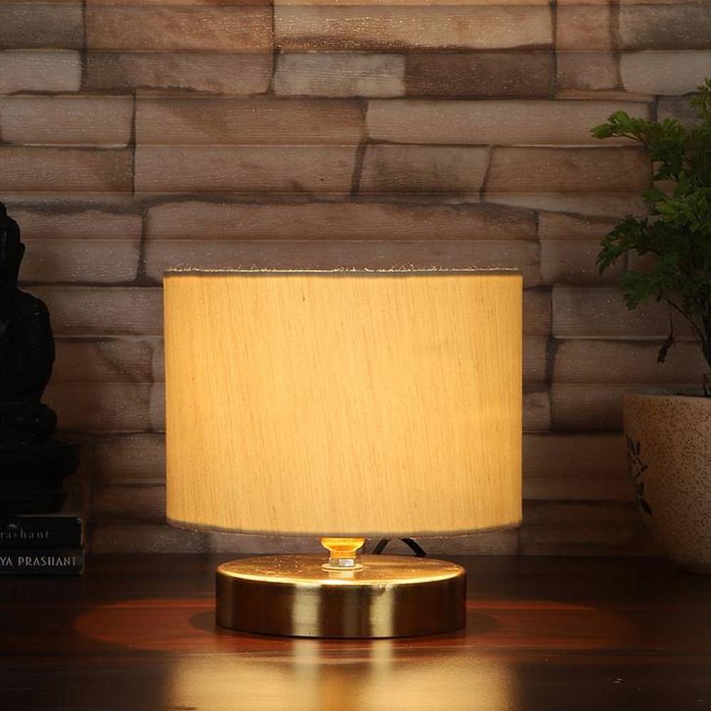 Louie off-white cotton table lamp with Gold wood base