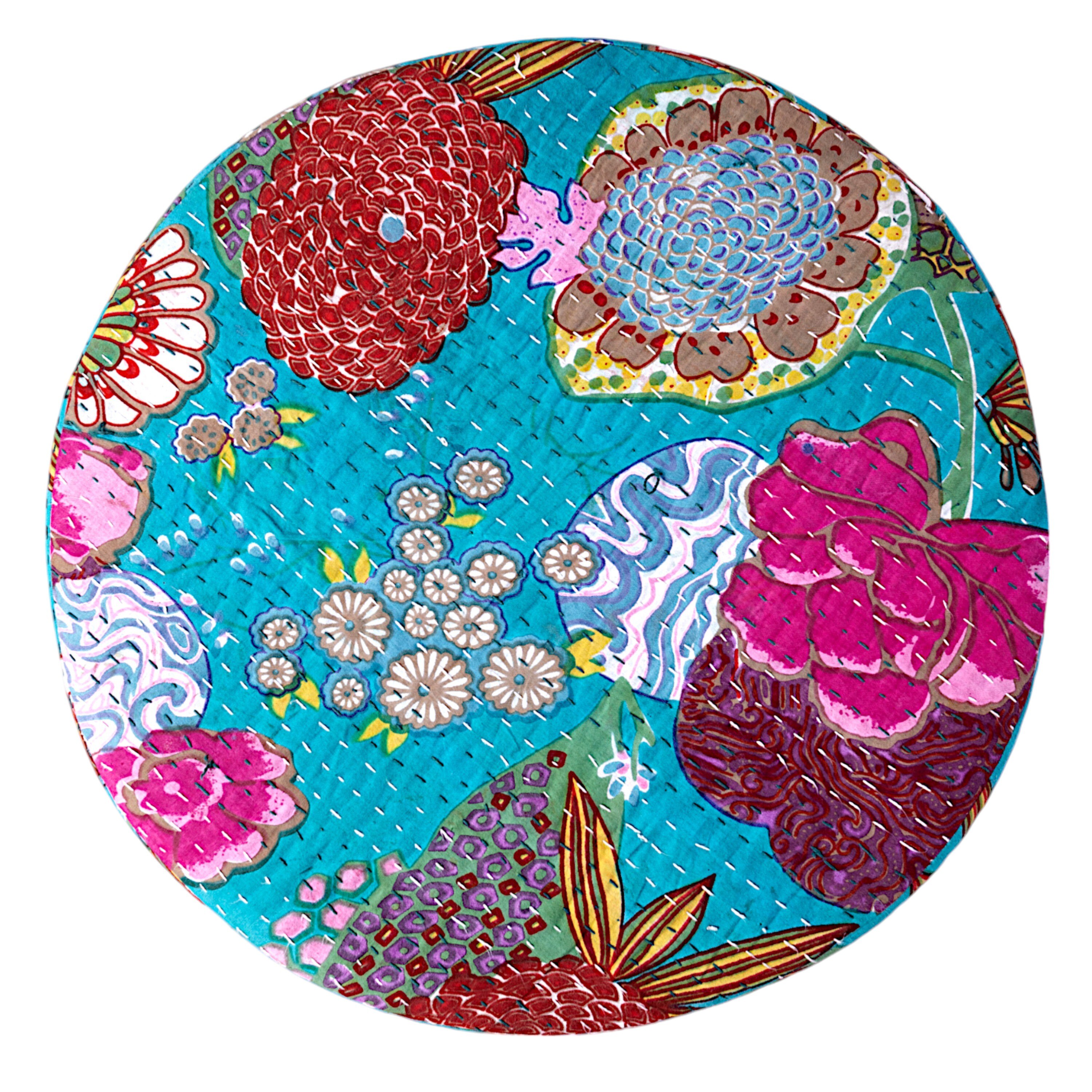 Nayla Solid Wood Stool in Sea Green Fruit Print fabric