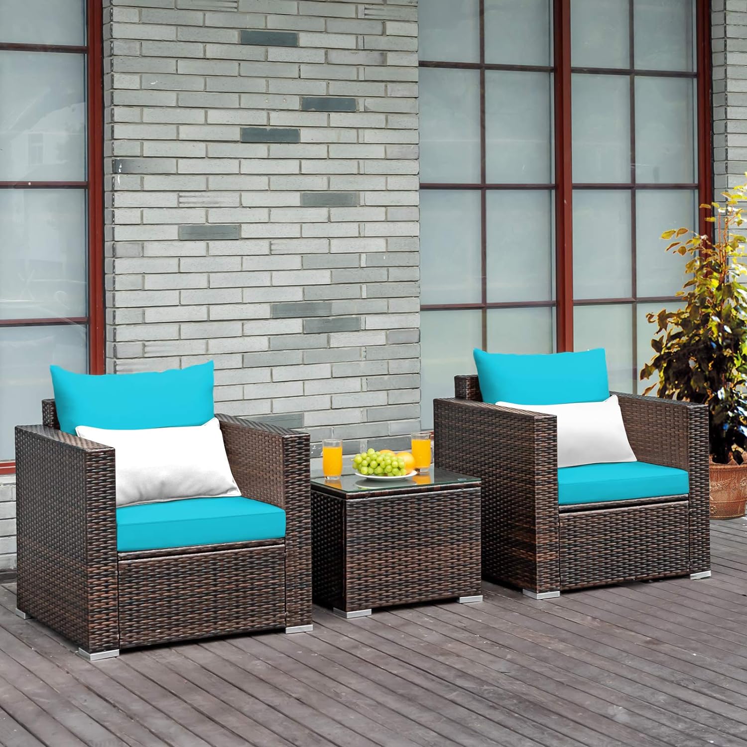 Carry Bird Wicker Patio Furniture Outdoor Balcony Chairs In Brown And Blue Colour