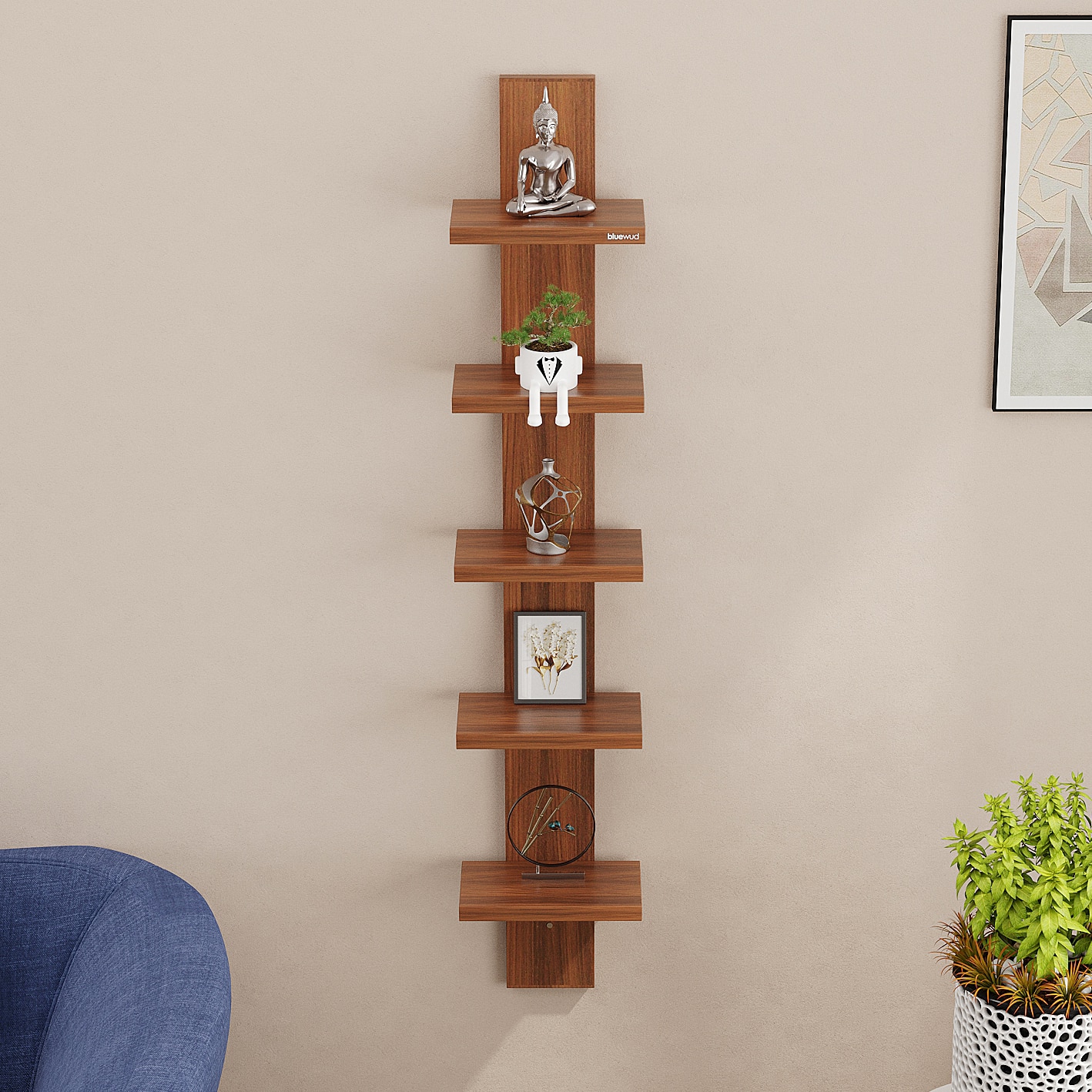 BLUEWUD Louis Engineered Wood Multipurpose Wall Decor Shelf, Display Rack (Walnut)