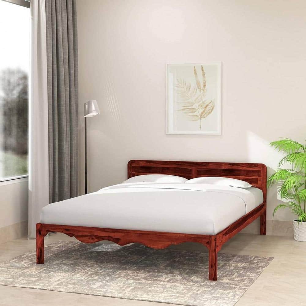 Isabella Solid Wood Queen Size Non Storage Bed In Honey Oak Finish