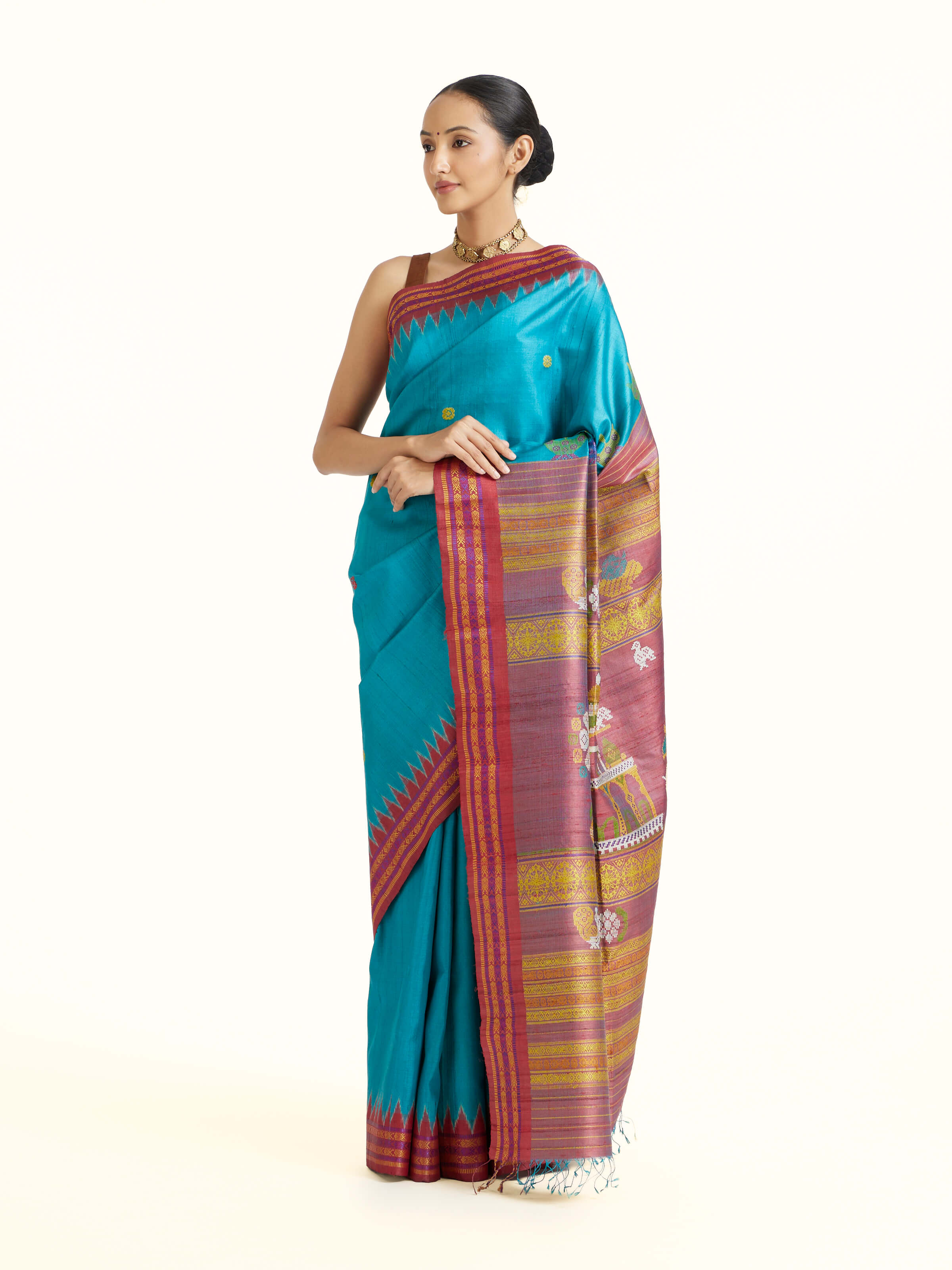 Turquoise Tussar Silk Odisha Ikat Saree