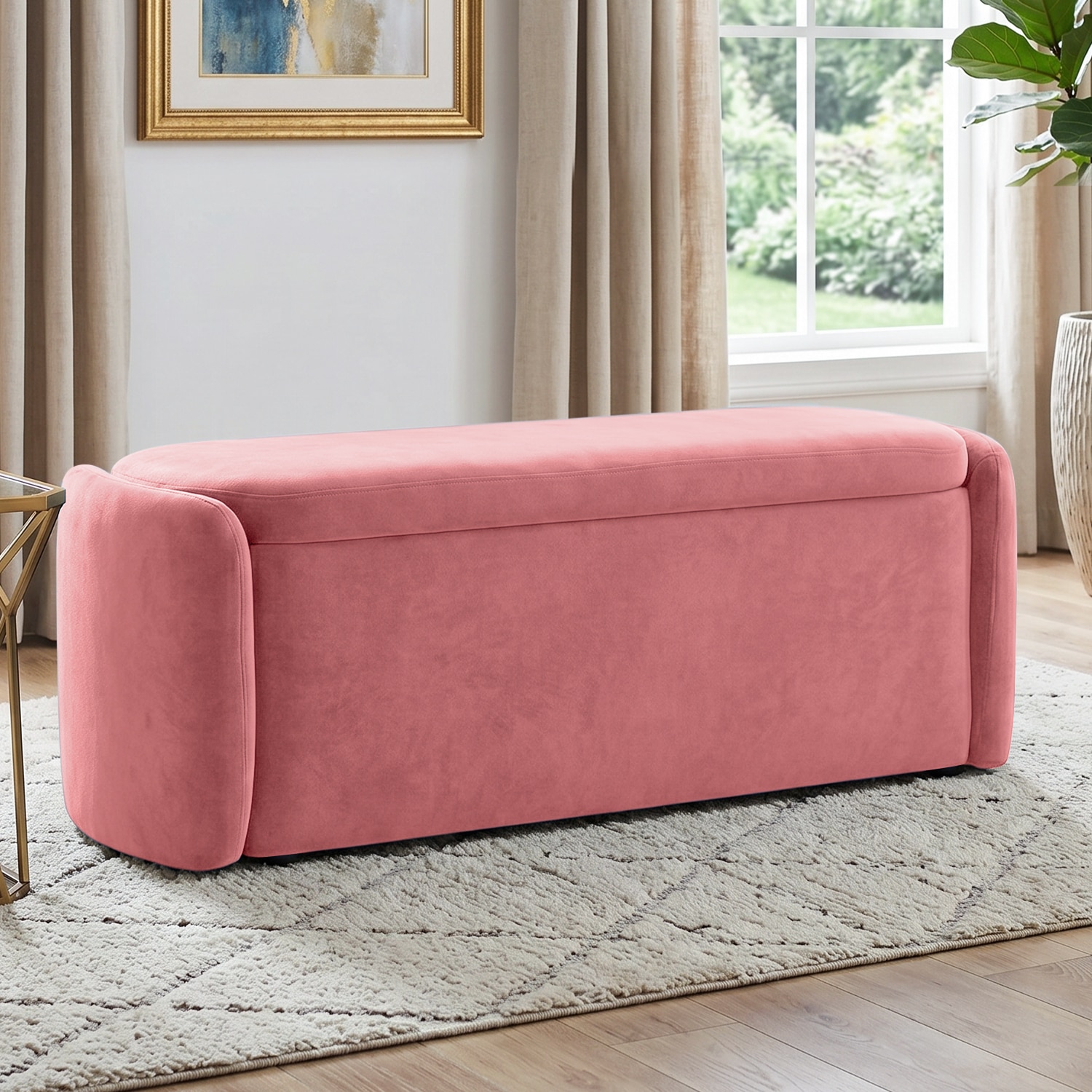 Risibol Velvet 2 Seater Ottoman Bench with Storage in Peach Color - Home Lifestylez