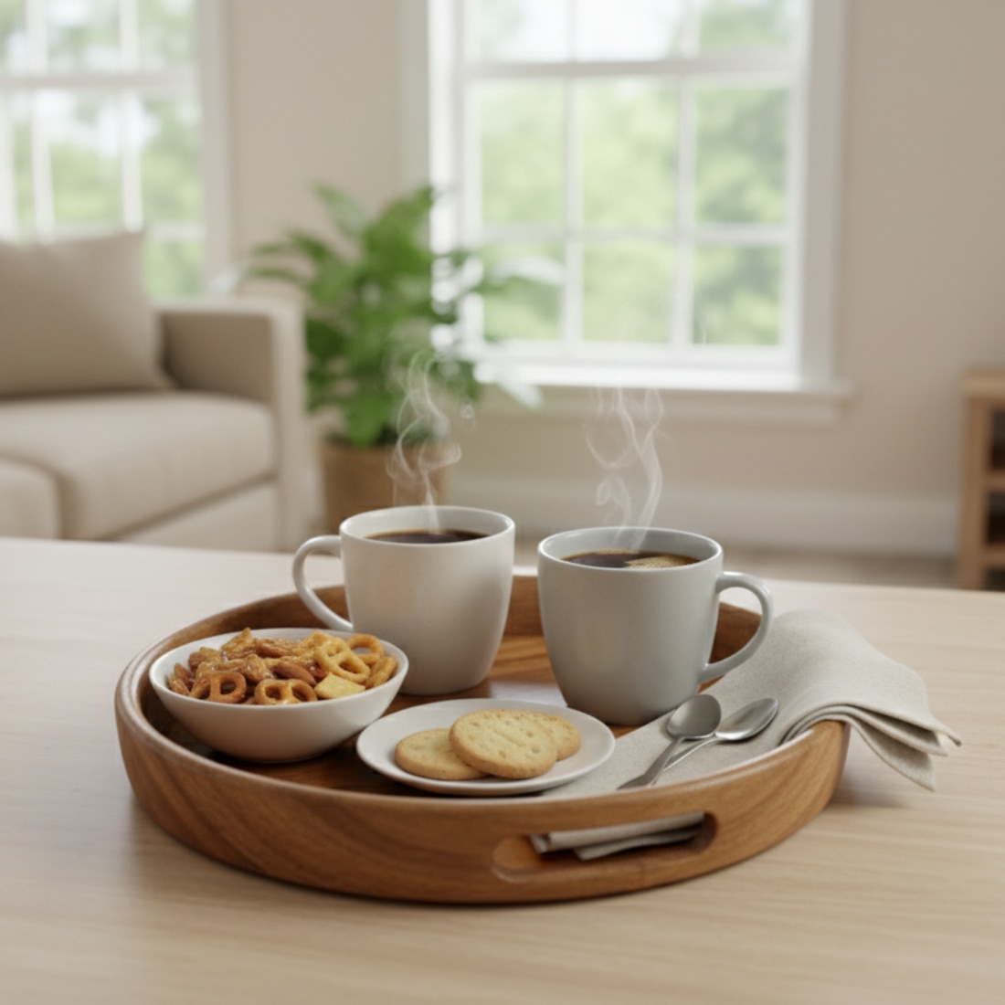 AJ Exports Premium Solid Acacia Wood Round Tray with Raised Security Edges Handcrafted - A.J EXPORTS