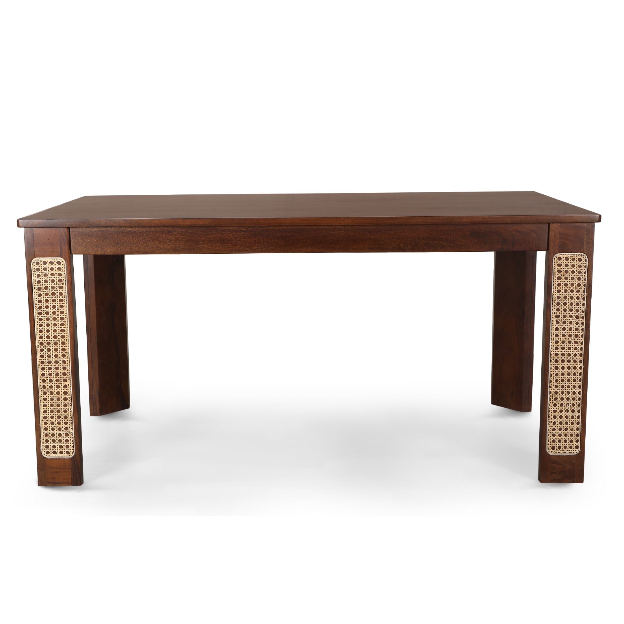 Globally Indian Sheesham Wood  6 Seater Dining Table Set With 6 Cushioned Cane Armchairs – Beige Color