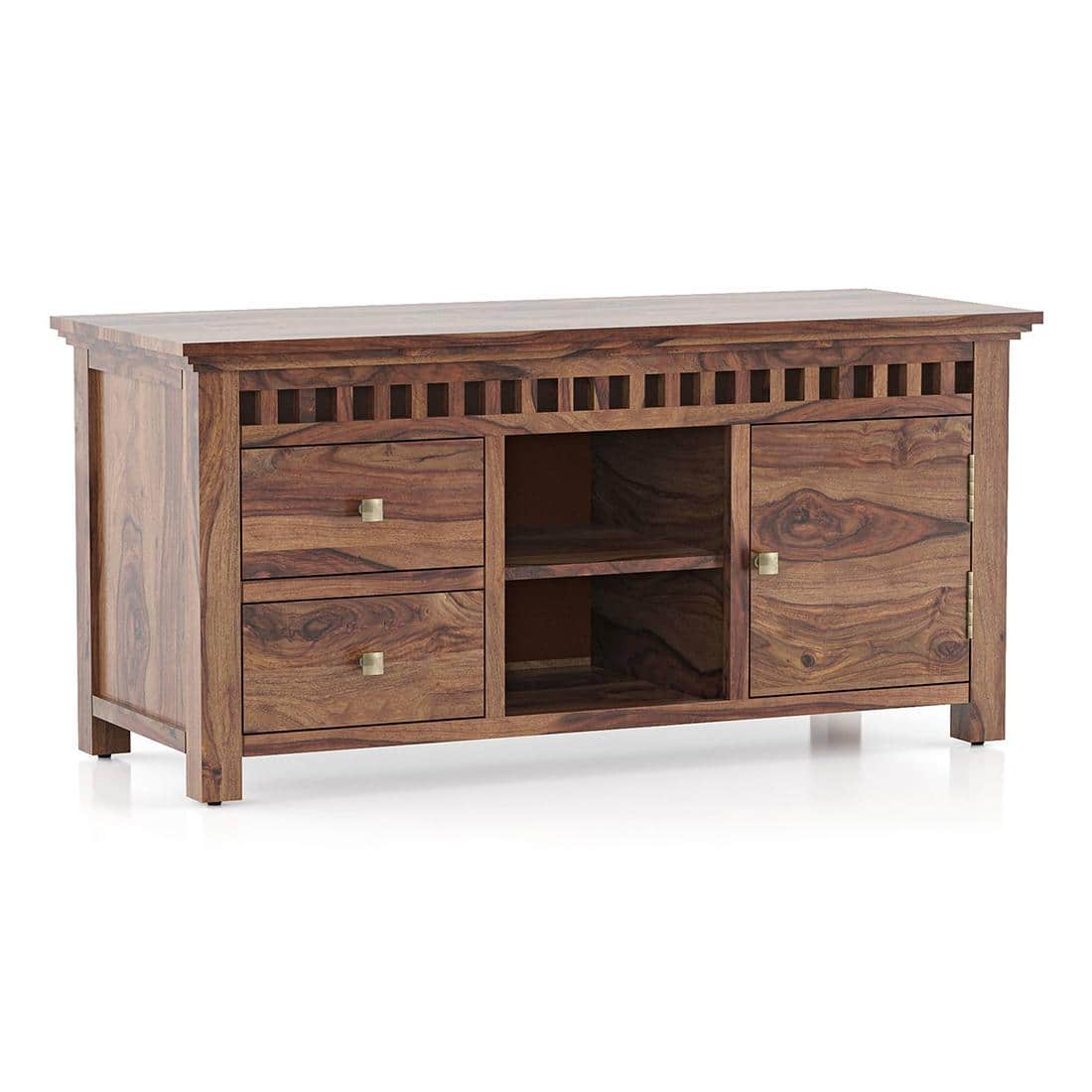 Fidora Solid Wood Free Standing TV Unit in Teak Finish