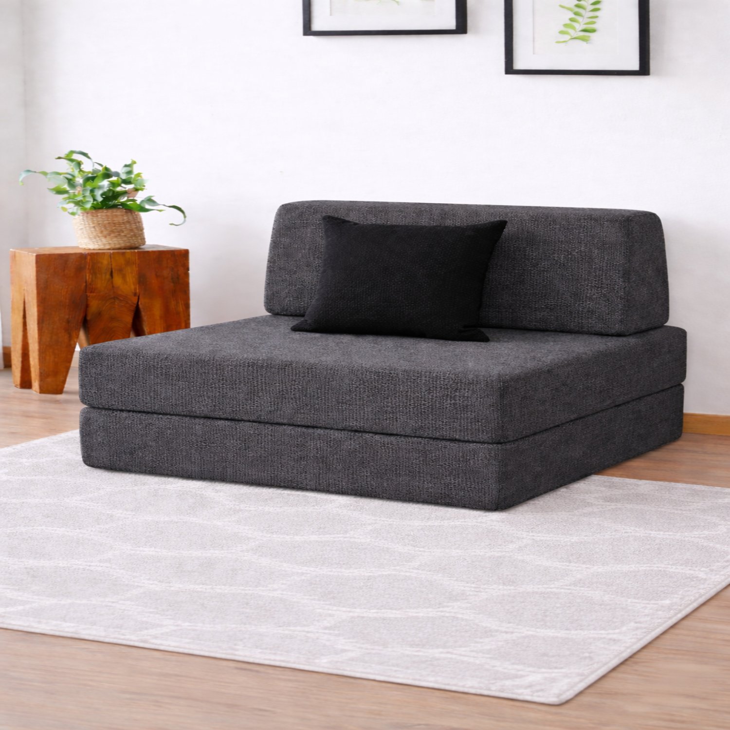Coirfit Folding 1 Seater Single Foam Fold Out Sofa Cum Bed in Dark Grey Colour - Usha Shriram