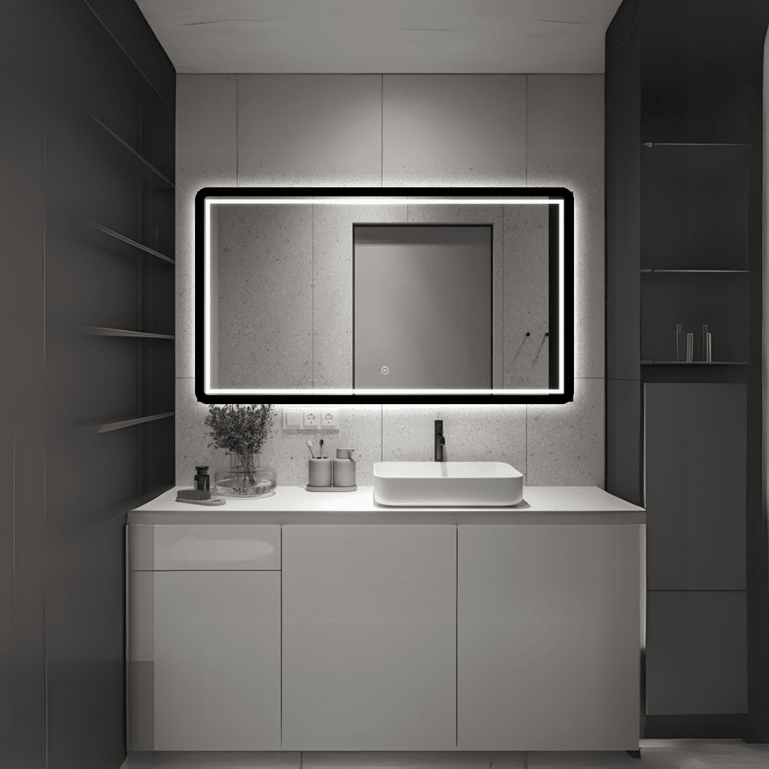 Modern Rectangular LED Mirror with Gold Stainless Steel Frame
