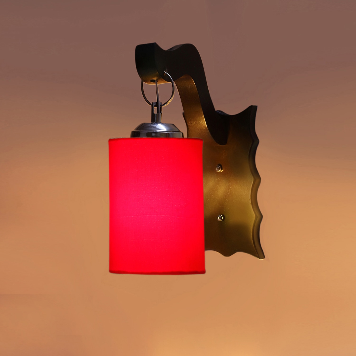 Devansh Solid Wood Electric Wall Light in Brown Colour with Red Shade Count of 1 Light - Devansh