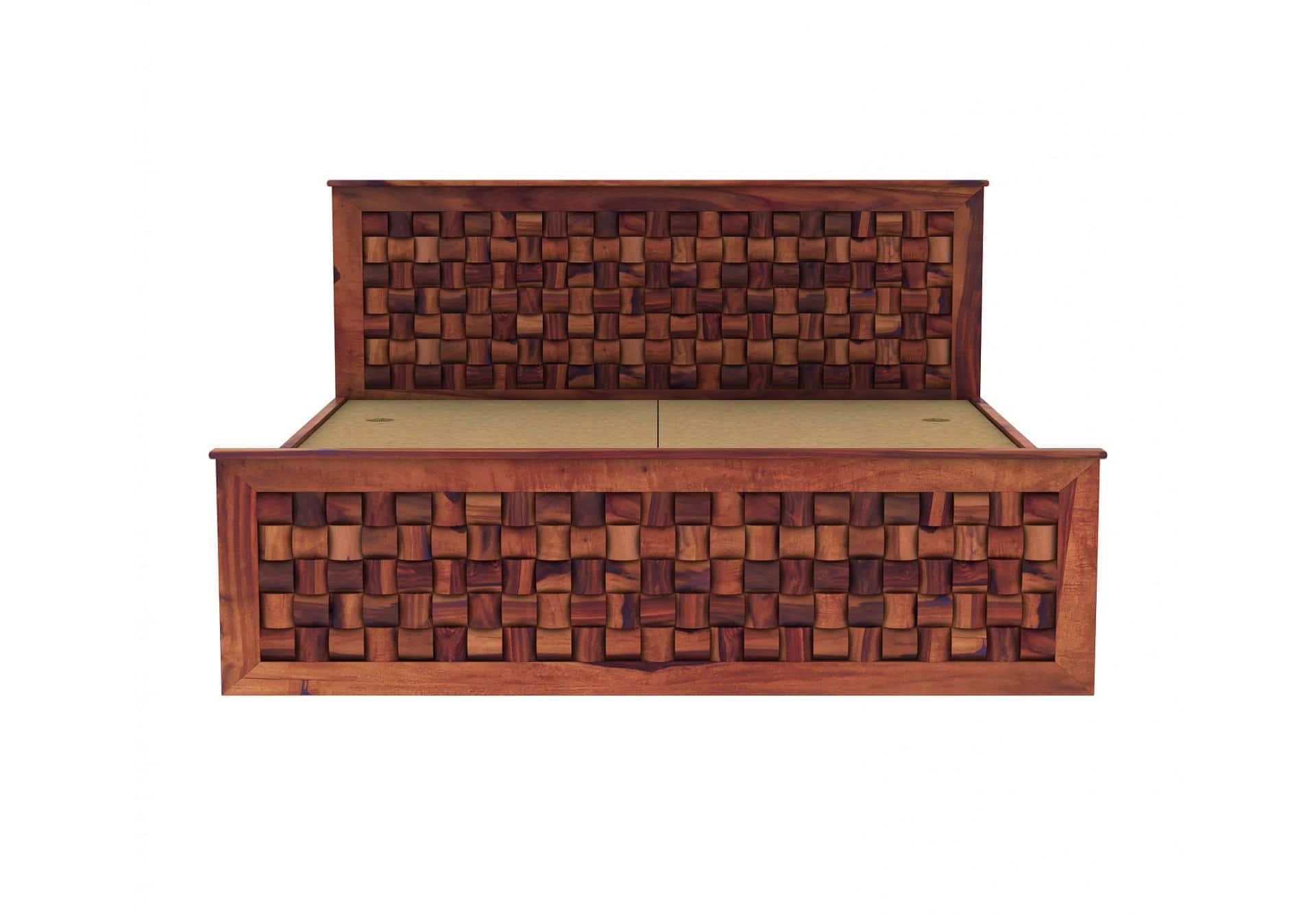 Moglis Solid Wood Queen Size Bed With Box Storage Bed Honey Oak In Finish