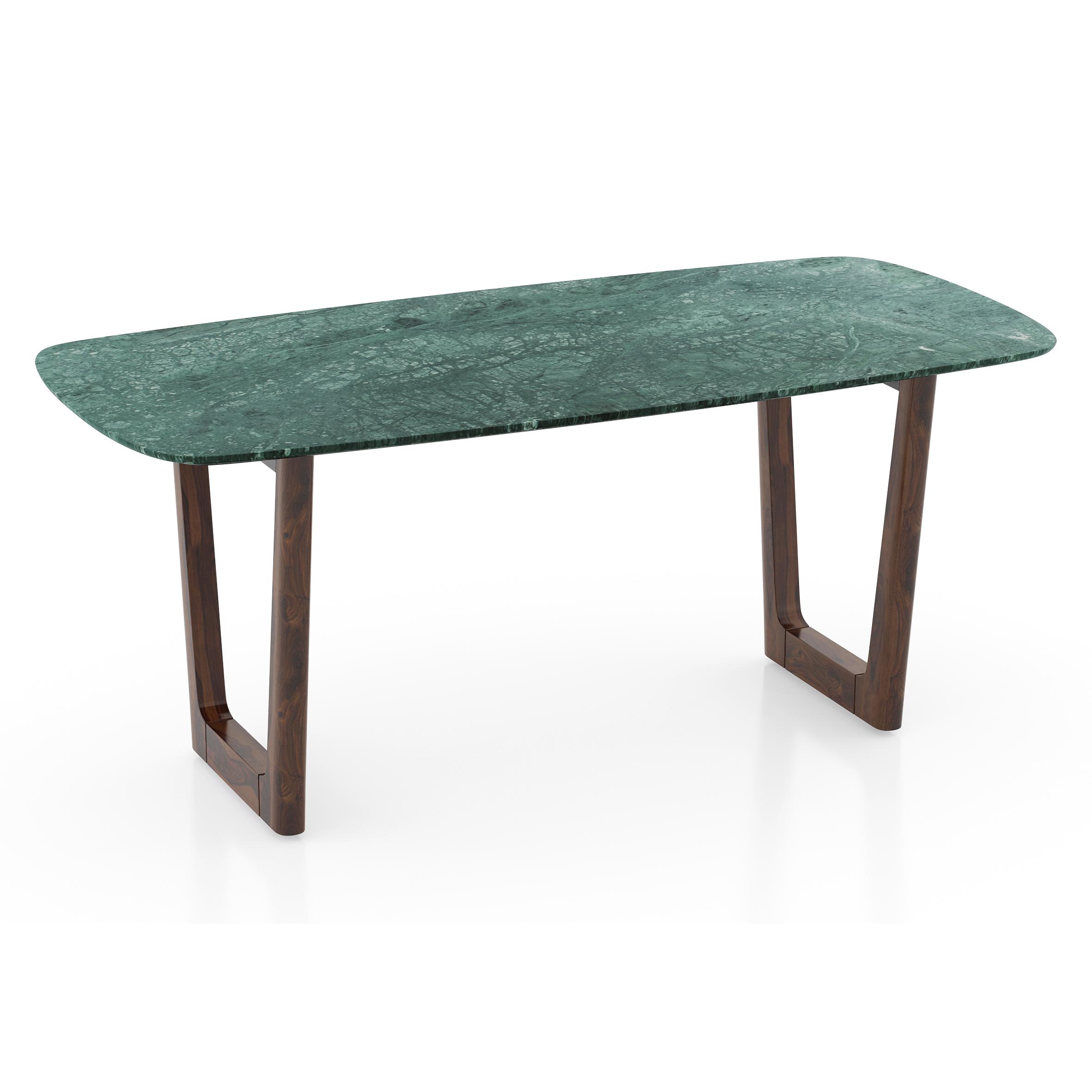 Adria Jade Green Marble 6 Seater Dining Table In Dark Sheesham Finish