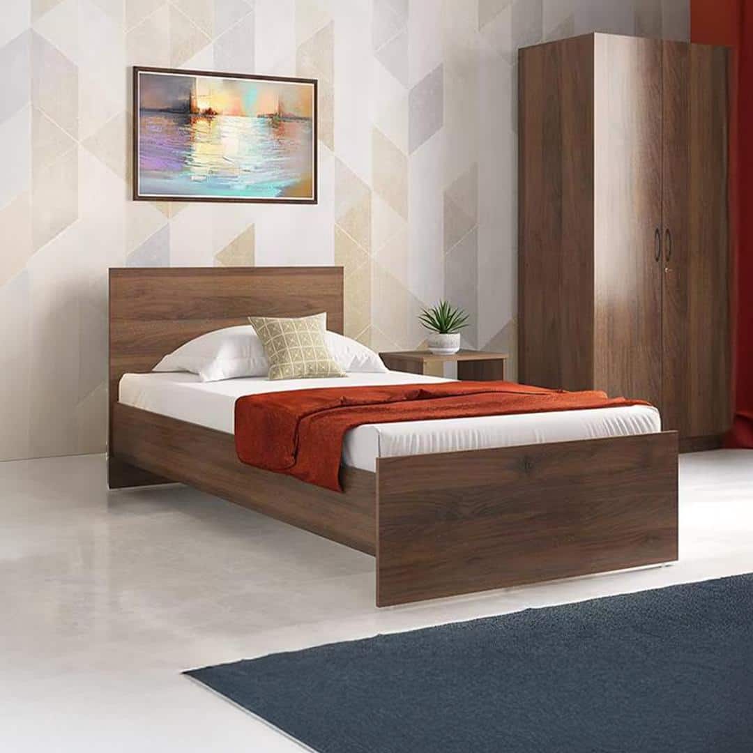 Zoey Non Storage Single Bed In Classic Walnut Finish