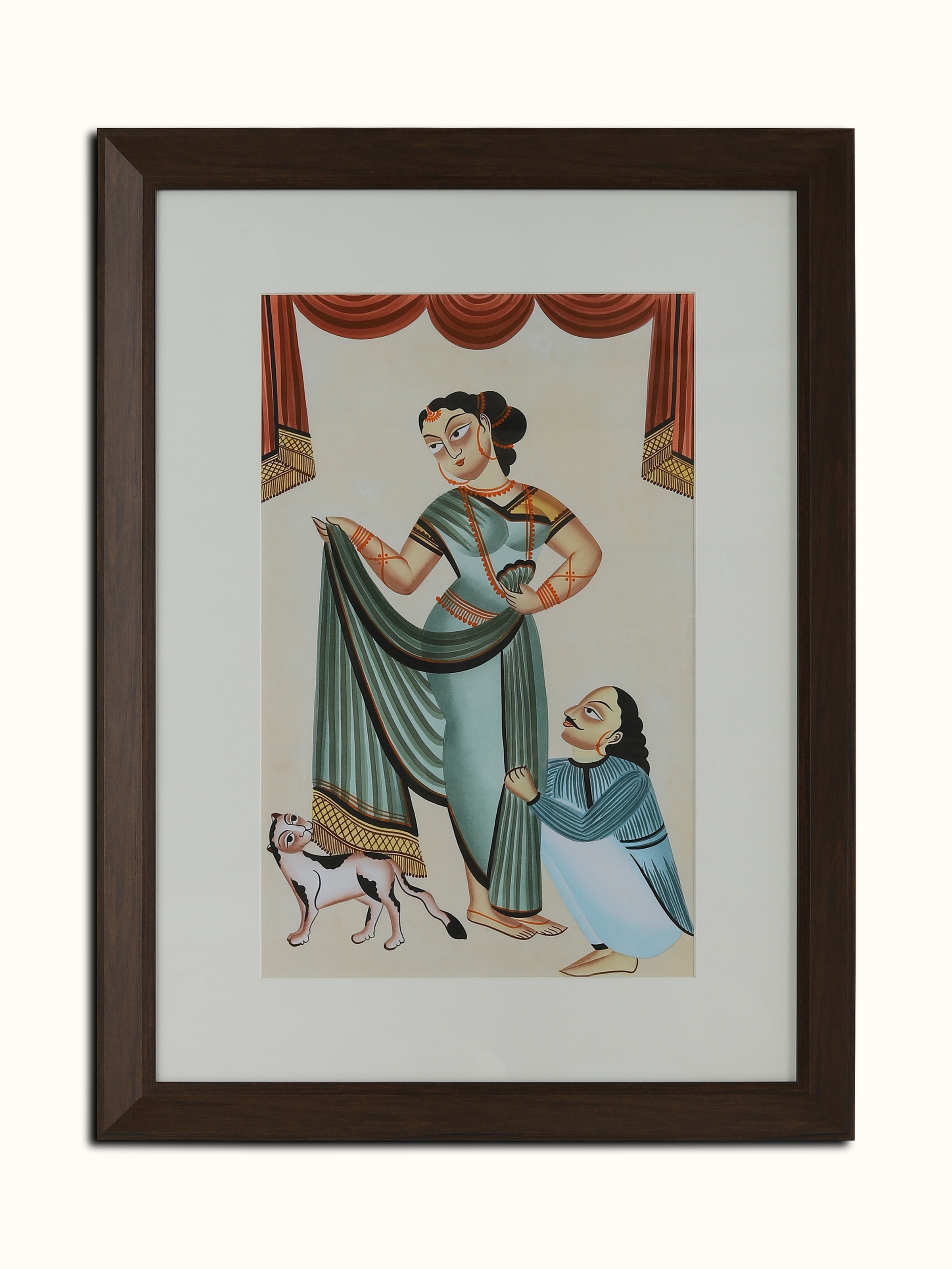 Front view of Man Woman Kalighat Painting