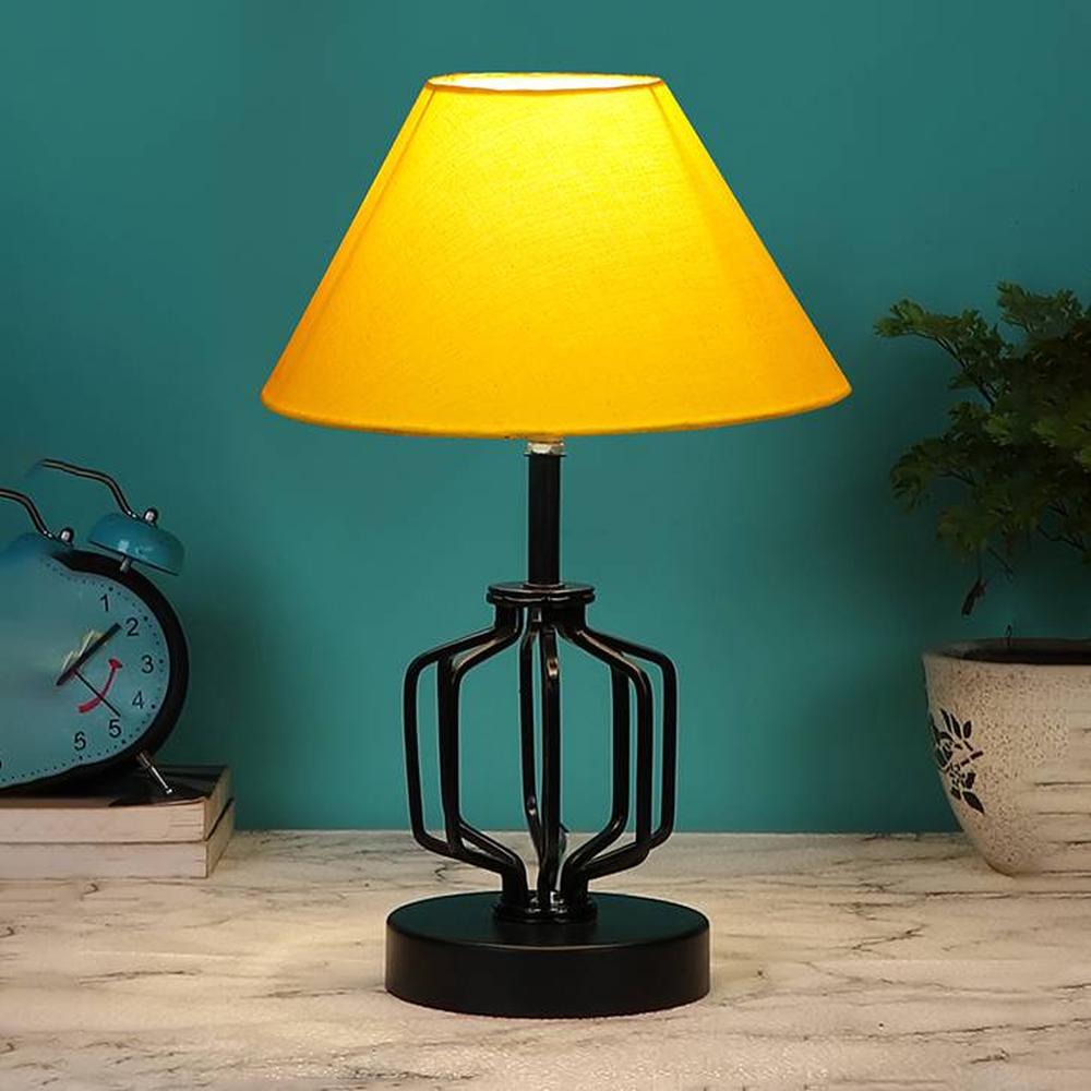 Elle Yellow cotton Table lamp with Iron Base - Devansh