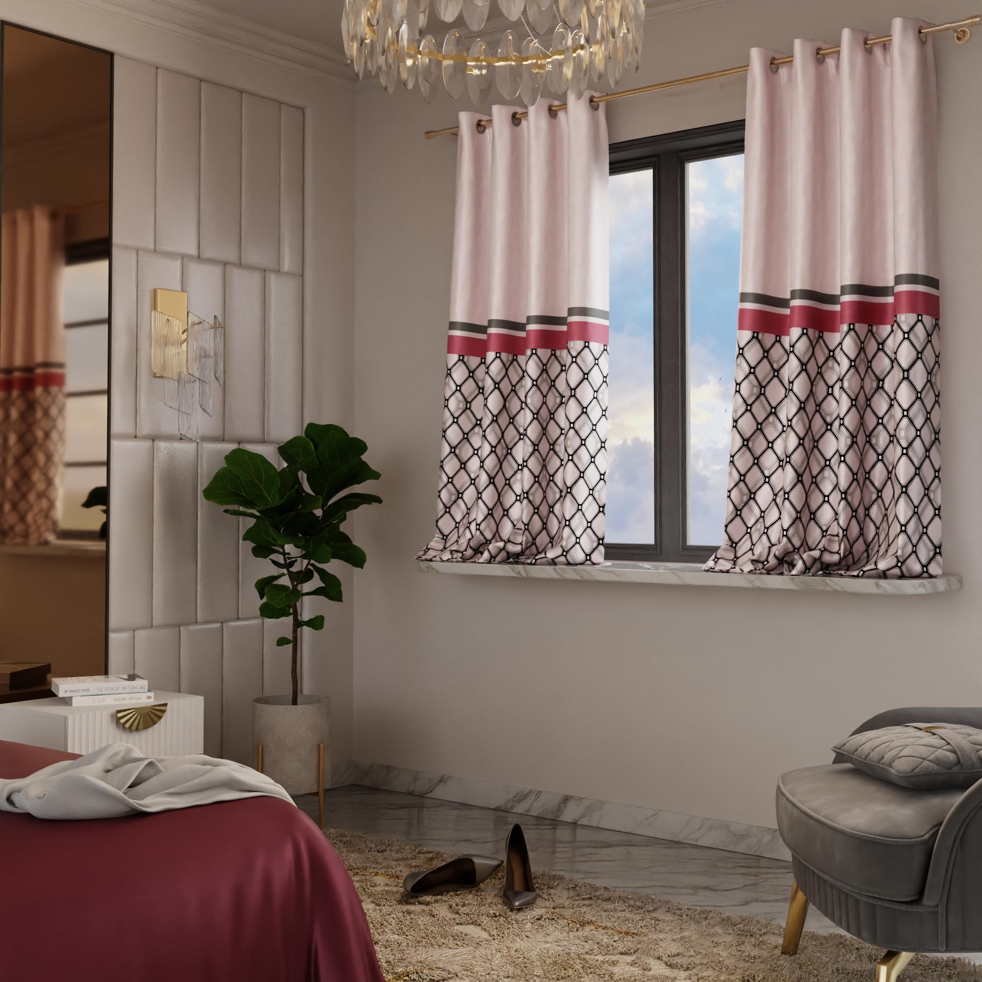 Stoa Paris Satin Window Curtain, 70% Blackout Curtains,   Privacy Lining, Pack of 2, Versailles - Noble Rose with Back Lining - Stoa Paris