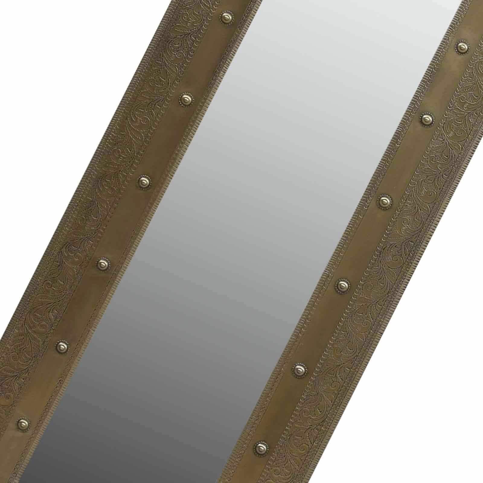 Kent Mango Wood Inlay Brass Tall Wall Mirror