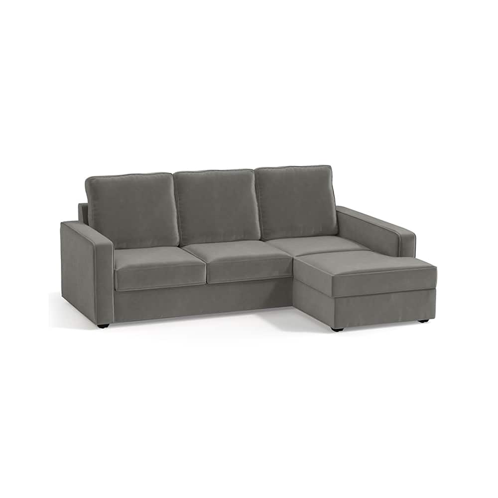 Apollo Compact Sofa (Colour : Ash Grey Velvet, Cushion : Hard, Back Type : High Back, Seating Capacity : Right Aligned 2 Seater + Right Aligned Chaise) - Urban Ladder