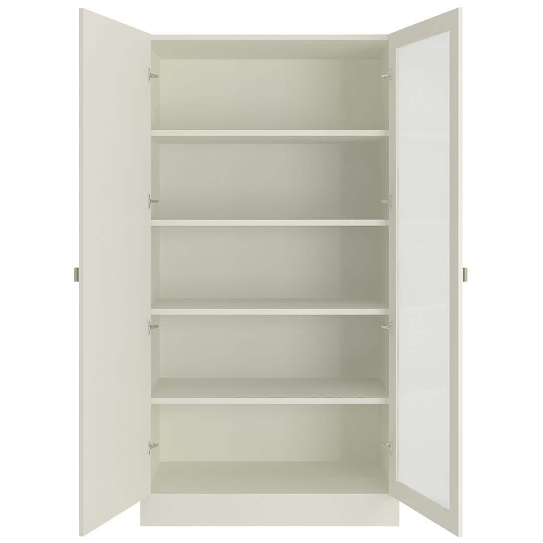Celestia Double Door Bookshelf cum Crockery Cabinet with Toughened Glass in Sandy Beige Colour