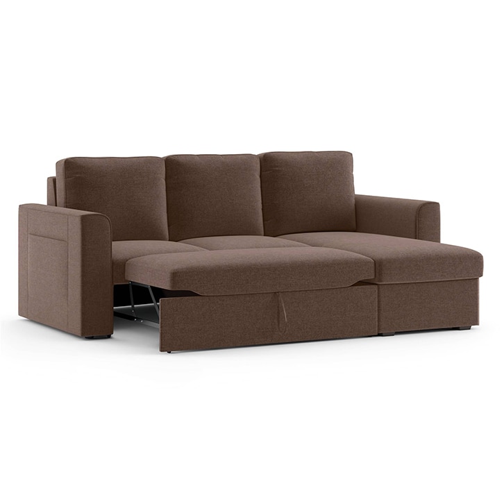 Kowloon Sectional 3 Seater Pull Out Sofa cum Bed In Daschund Brown Colour