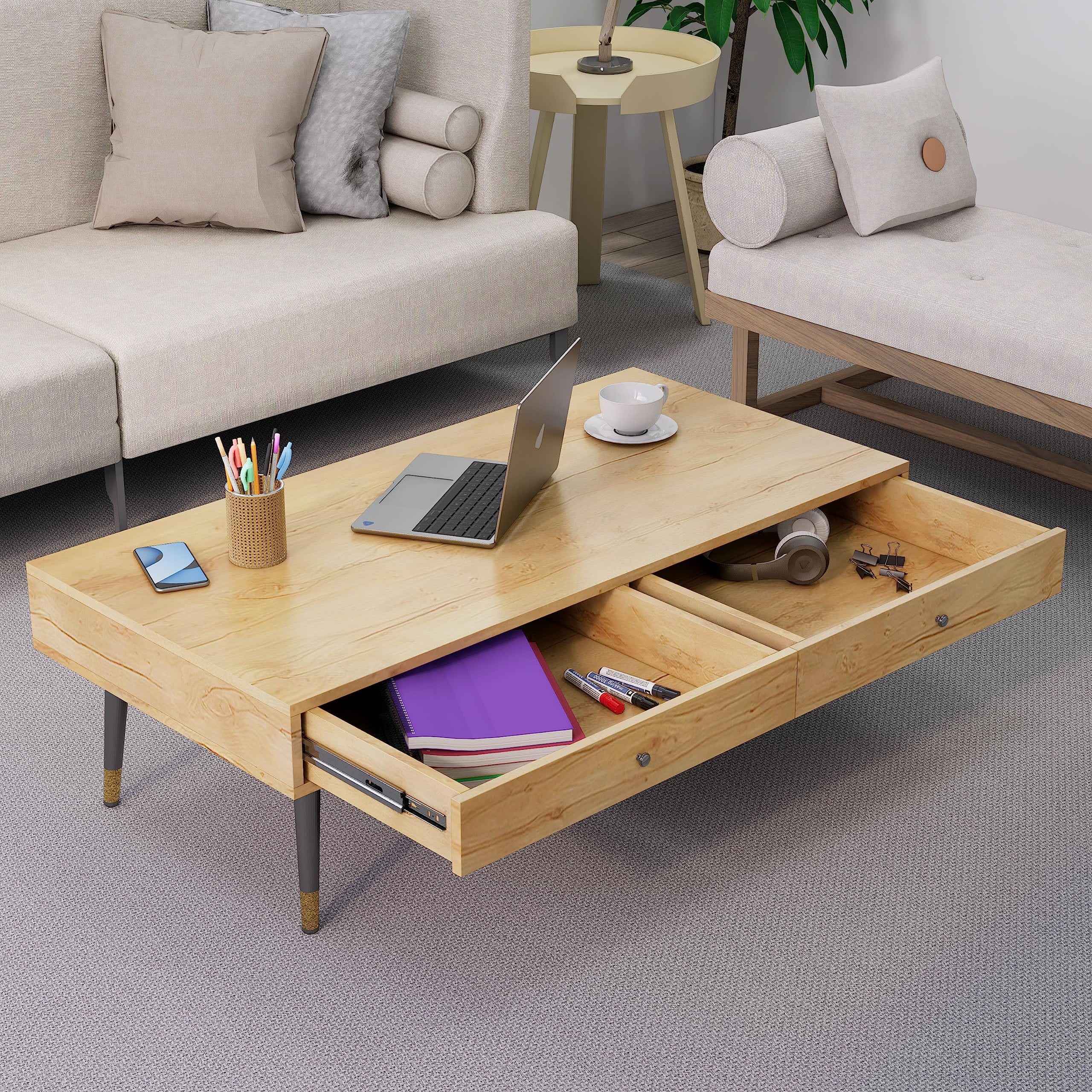 Hexa Engineered Wood Coffee Table With 2 Drawers In Giant Wood - HexaRed