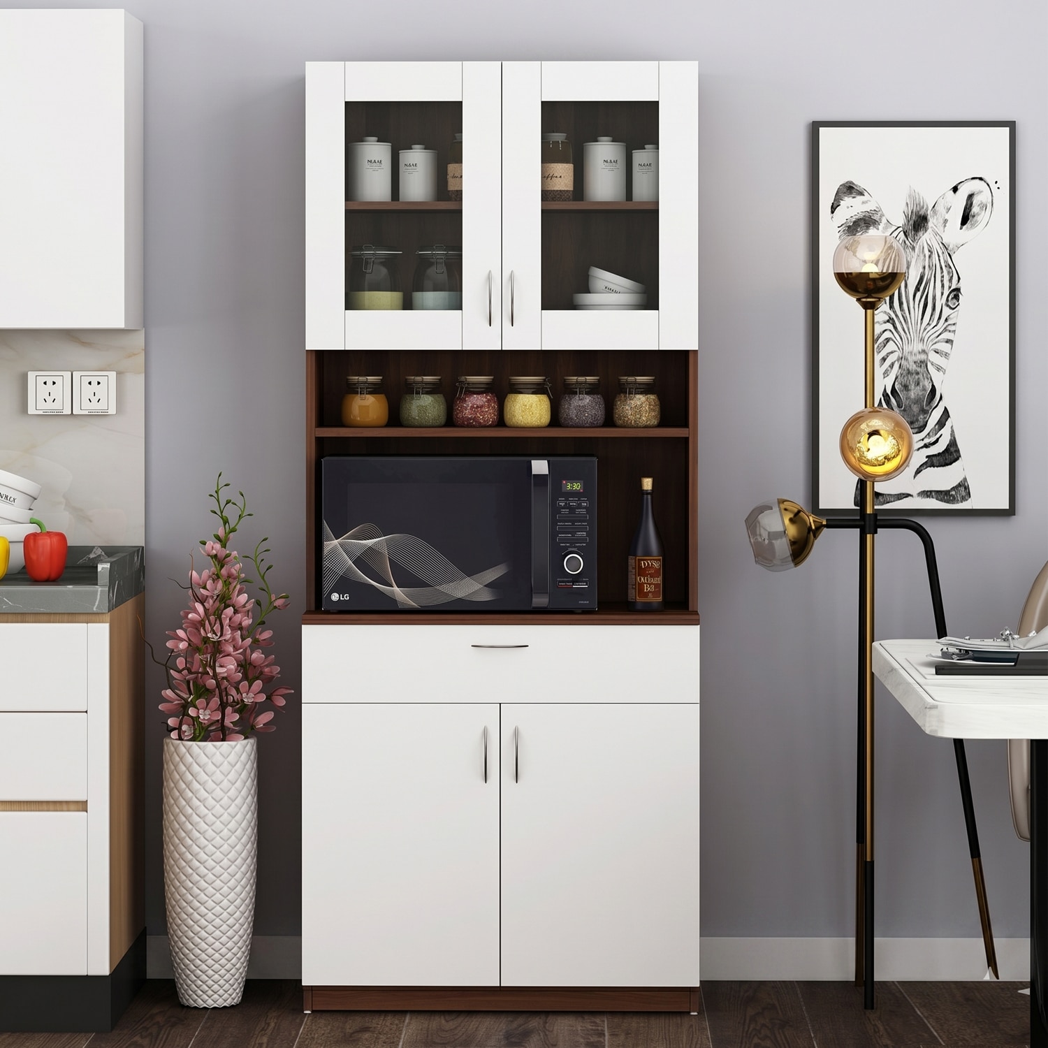 Markus Crockery Unit Walnut And Frosty White - Woodbuzz