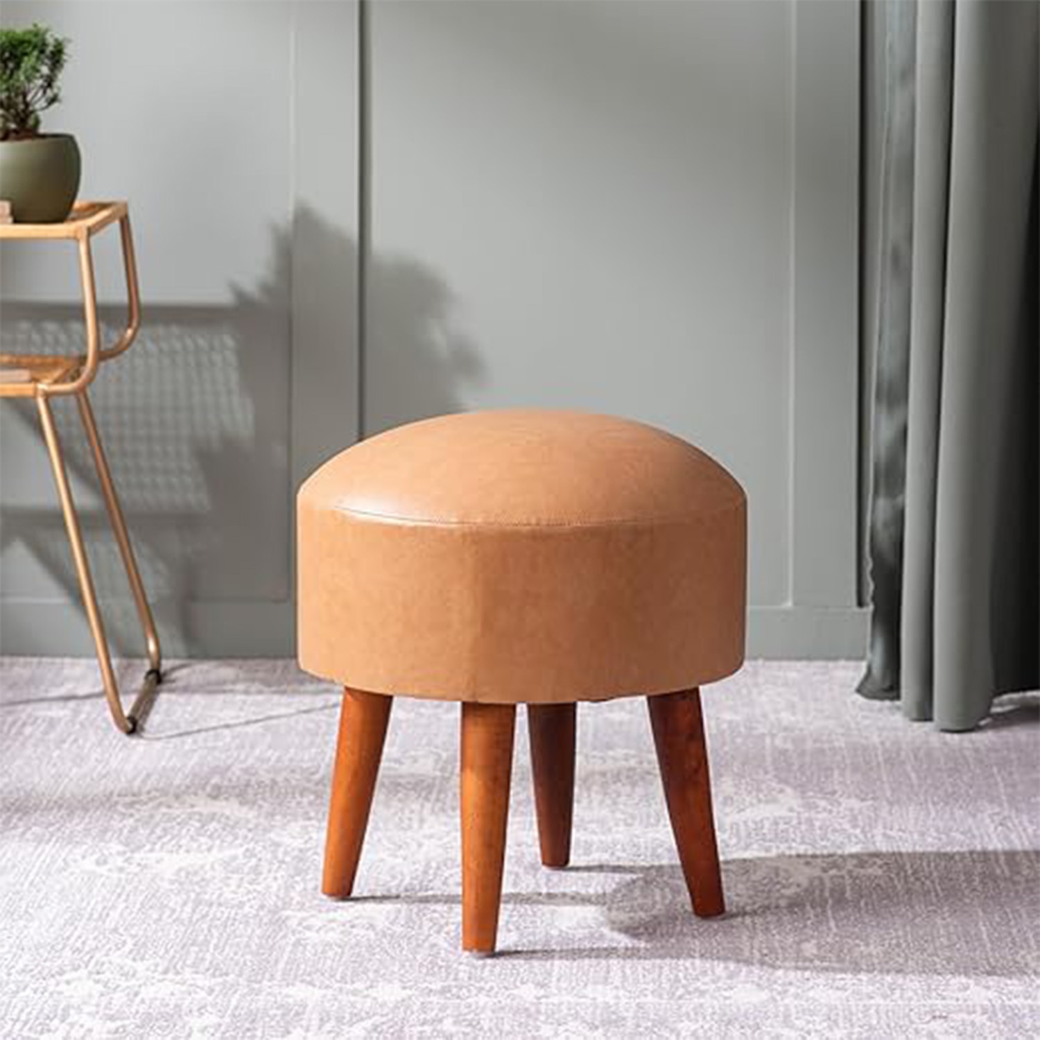 Brick Brown Faux Leather Ottoman - Nestroots