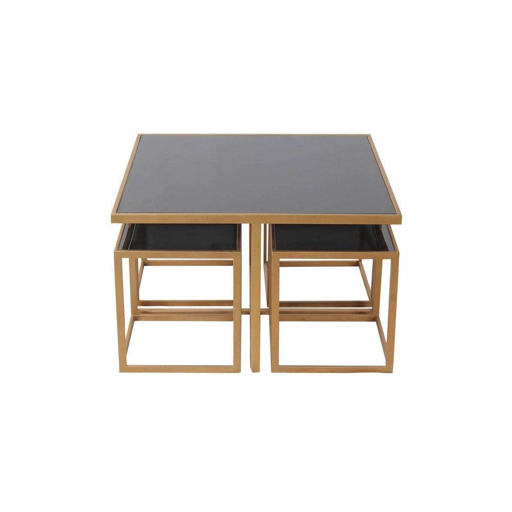 Valentino Black Glass Nesting Coffee Table In Dark Gold Finish
