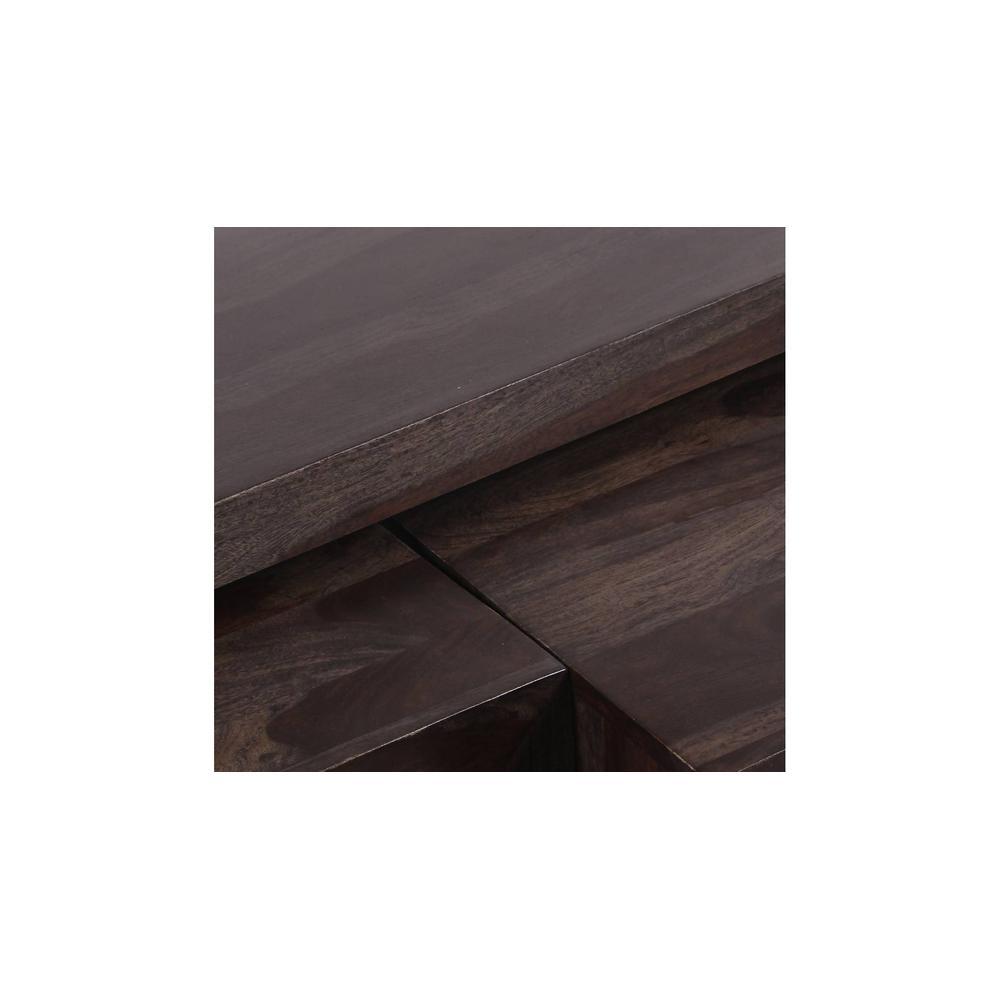 Kassel Sheesham Wood Coffee Table With 2 Stools Set In Mahogany Finish