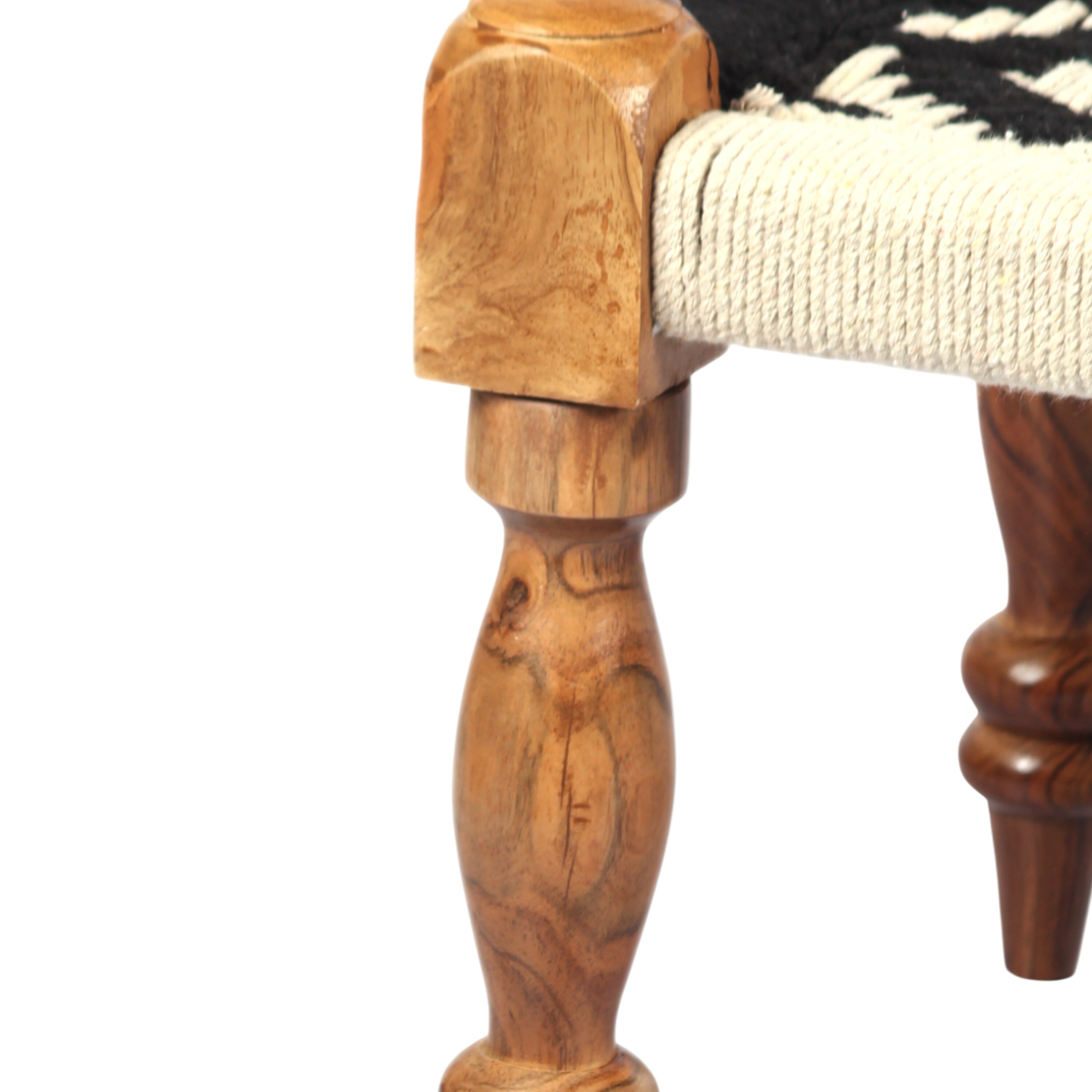 Oakville Sheesham Wood 2 Seater Maachi Bench In Black & White Rope Canning