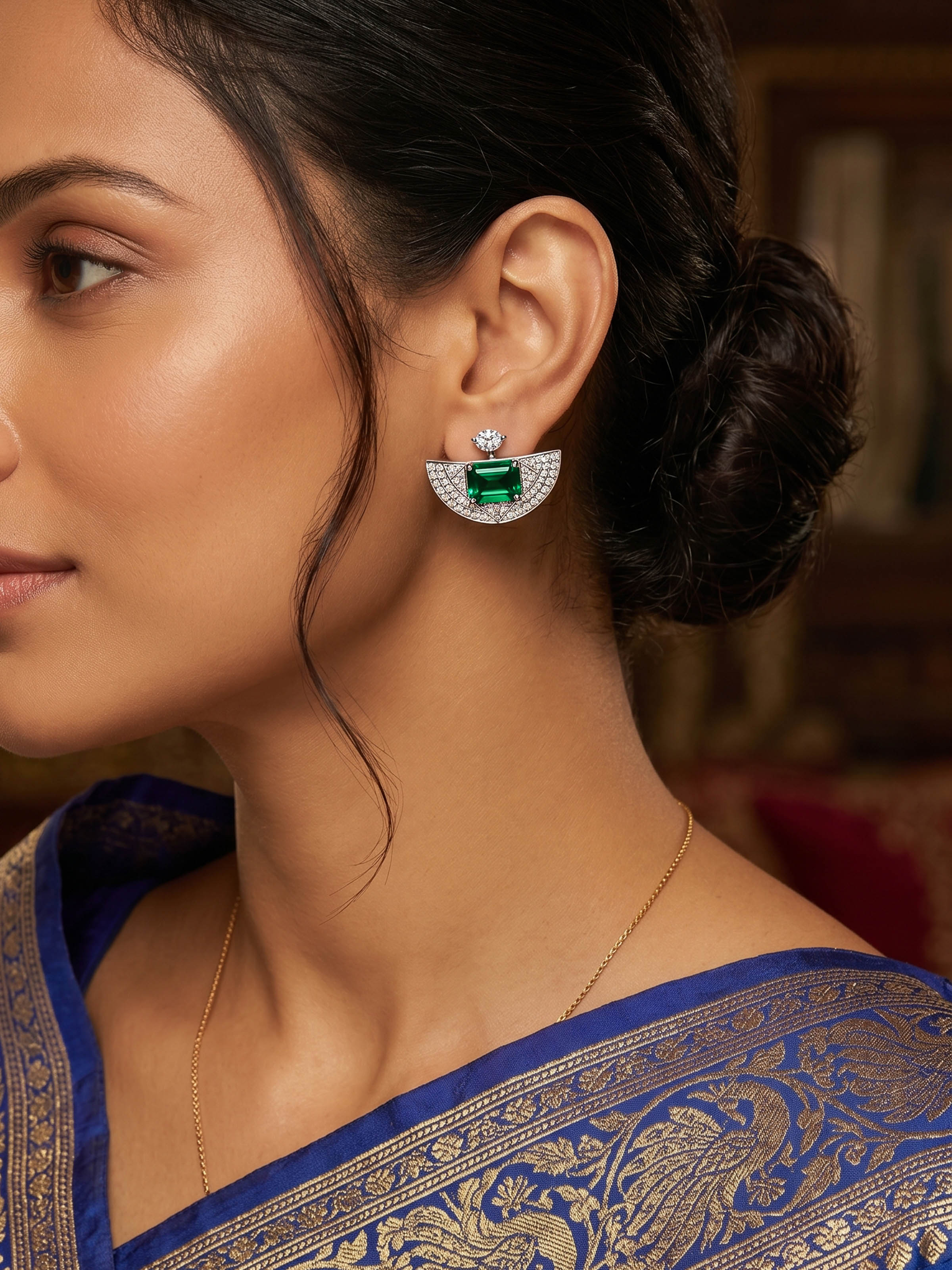 Open Setting 14 Karat White Gold Drop Earrings with Diamond and Solitaire