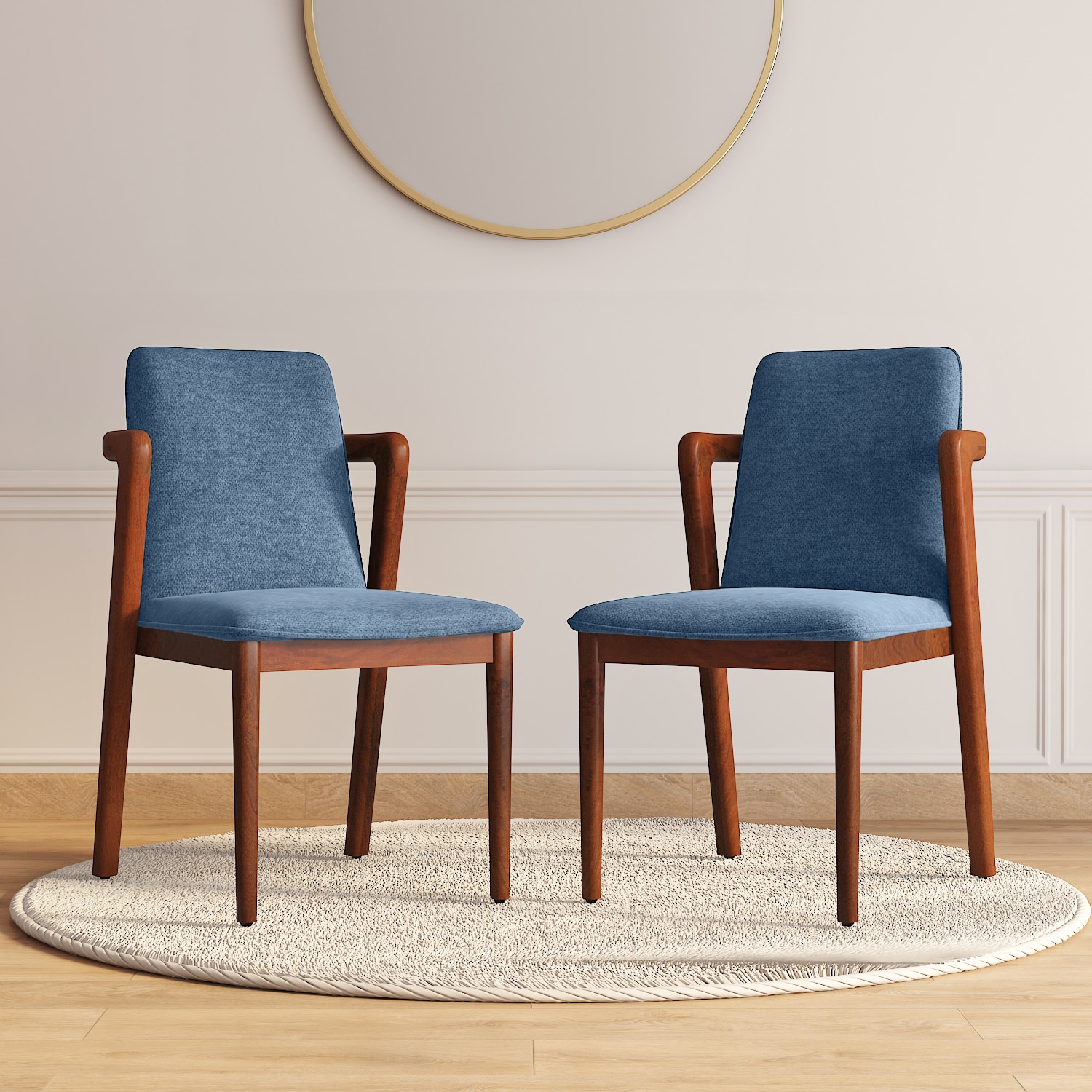urban ladder Harper Solid Wood dining chair in Honey finish, Fabric Baltic blue-picture-12