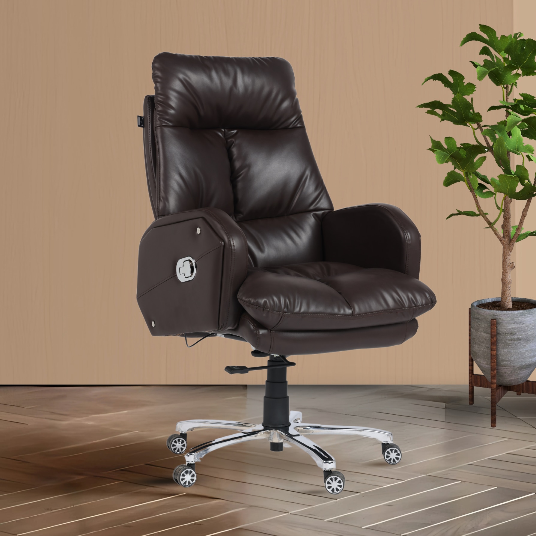 Ettorez Otimo Premium High Back  Boss Chair In Brown Colour