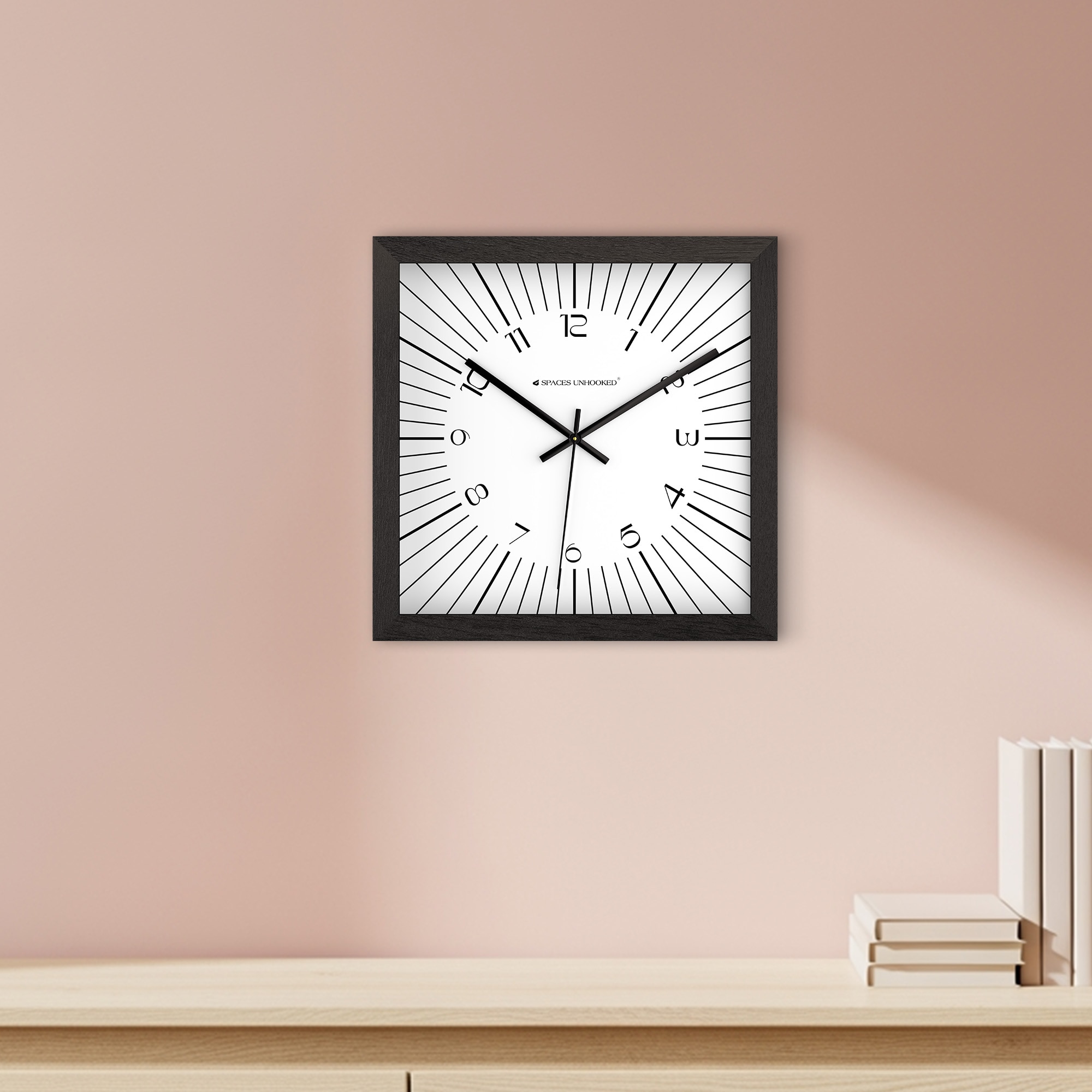 Bold Square Wall Clock with Radiating Markers - Spaces Unhoooked