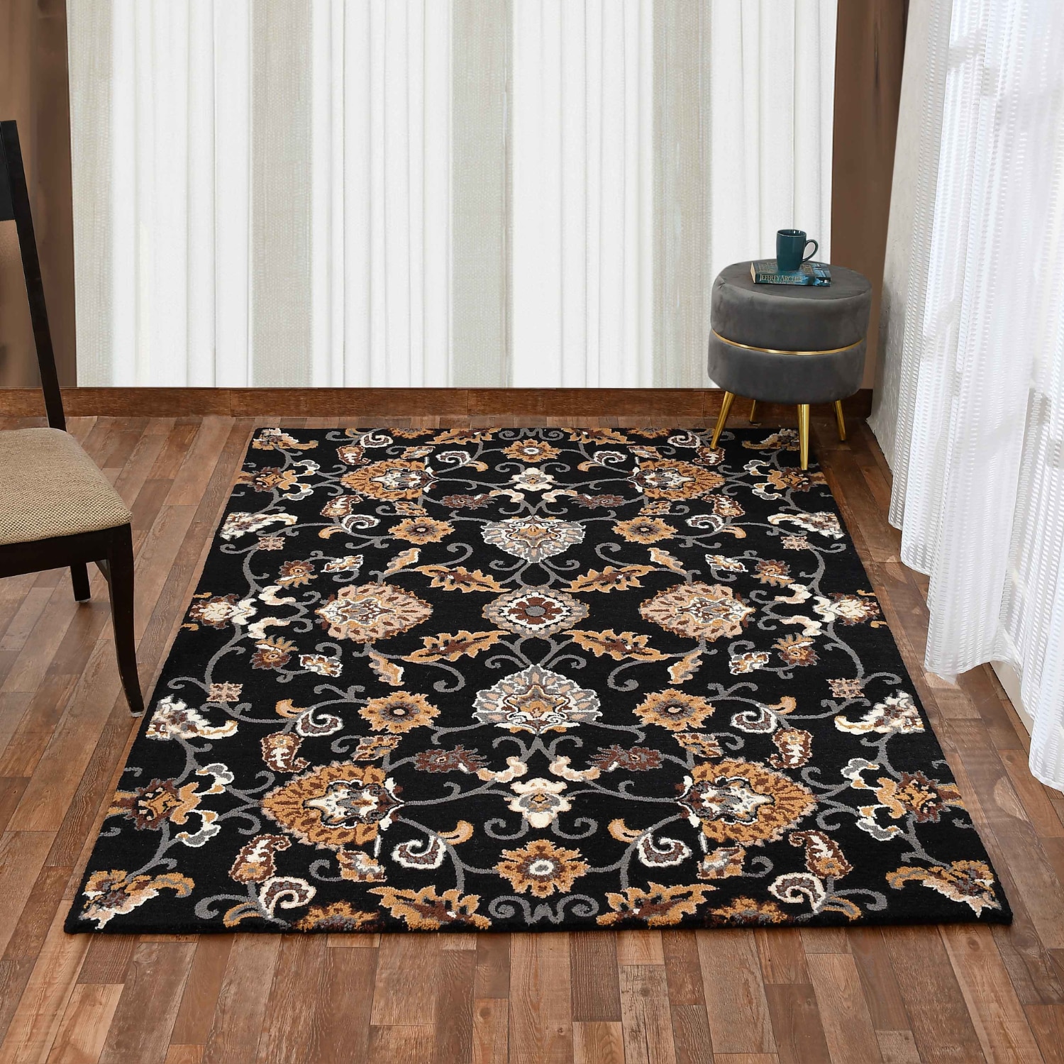 Presto Black Traditional Hand Tufted Wool Carpet 6X9 Feet - Presto