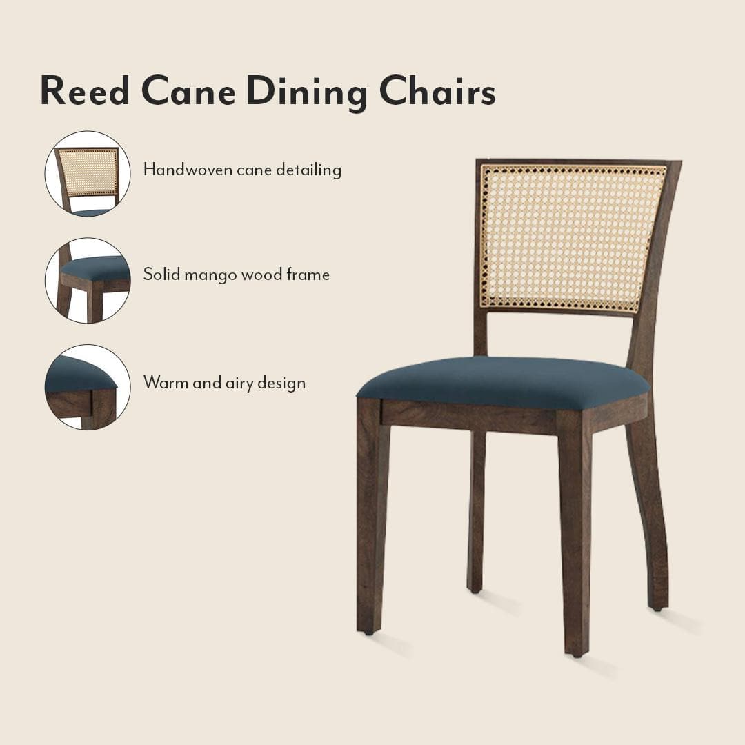 Atlas Crest Solid Wood 4 Seater Dining Table With Reed Dining Chairs Set