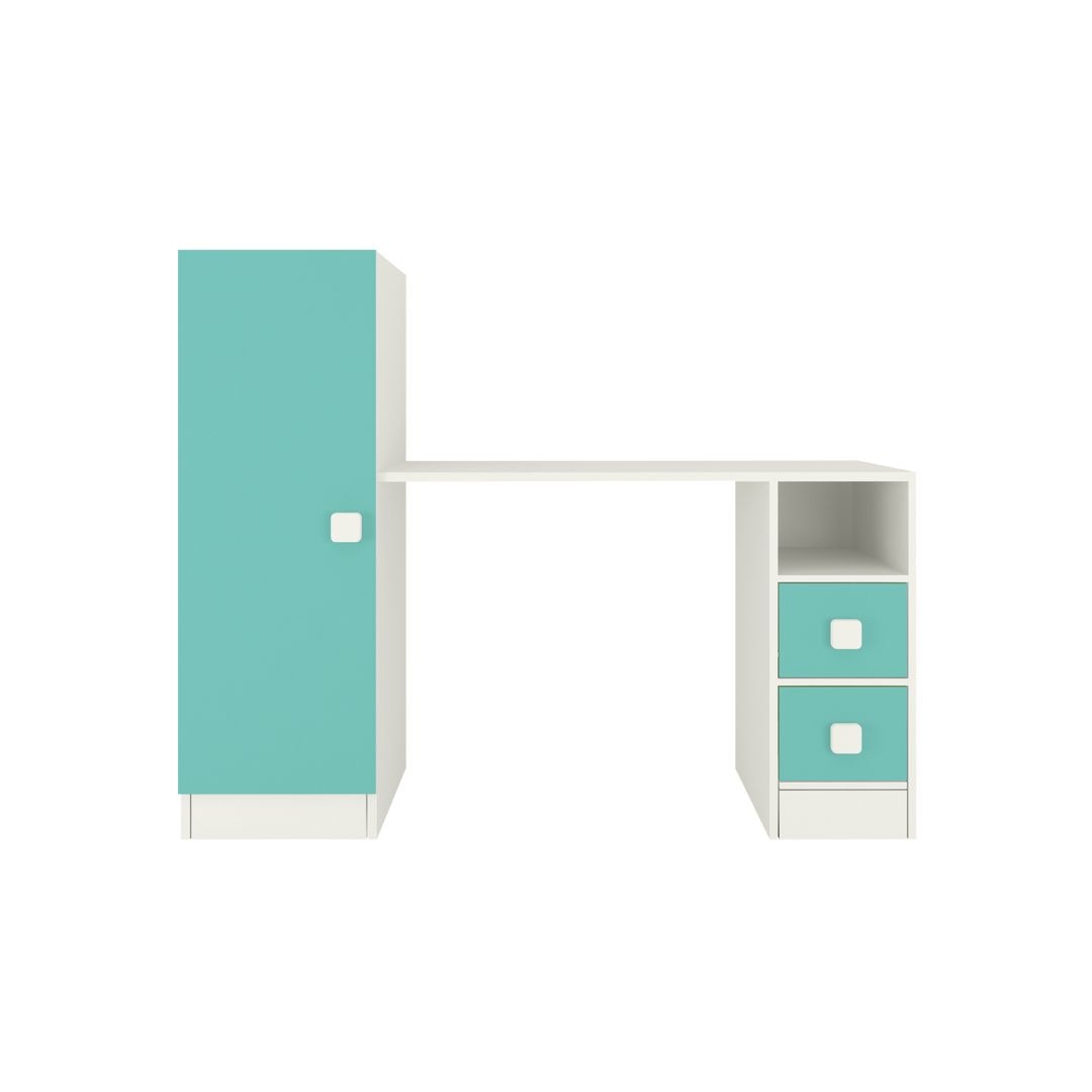 Rio Kids Large Study Desk with Drawers Built In Bookshelf and Square Handles in Misty Turquoise Colour