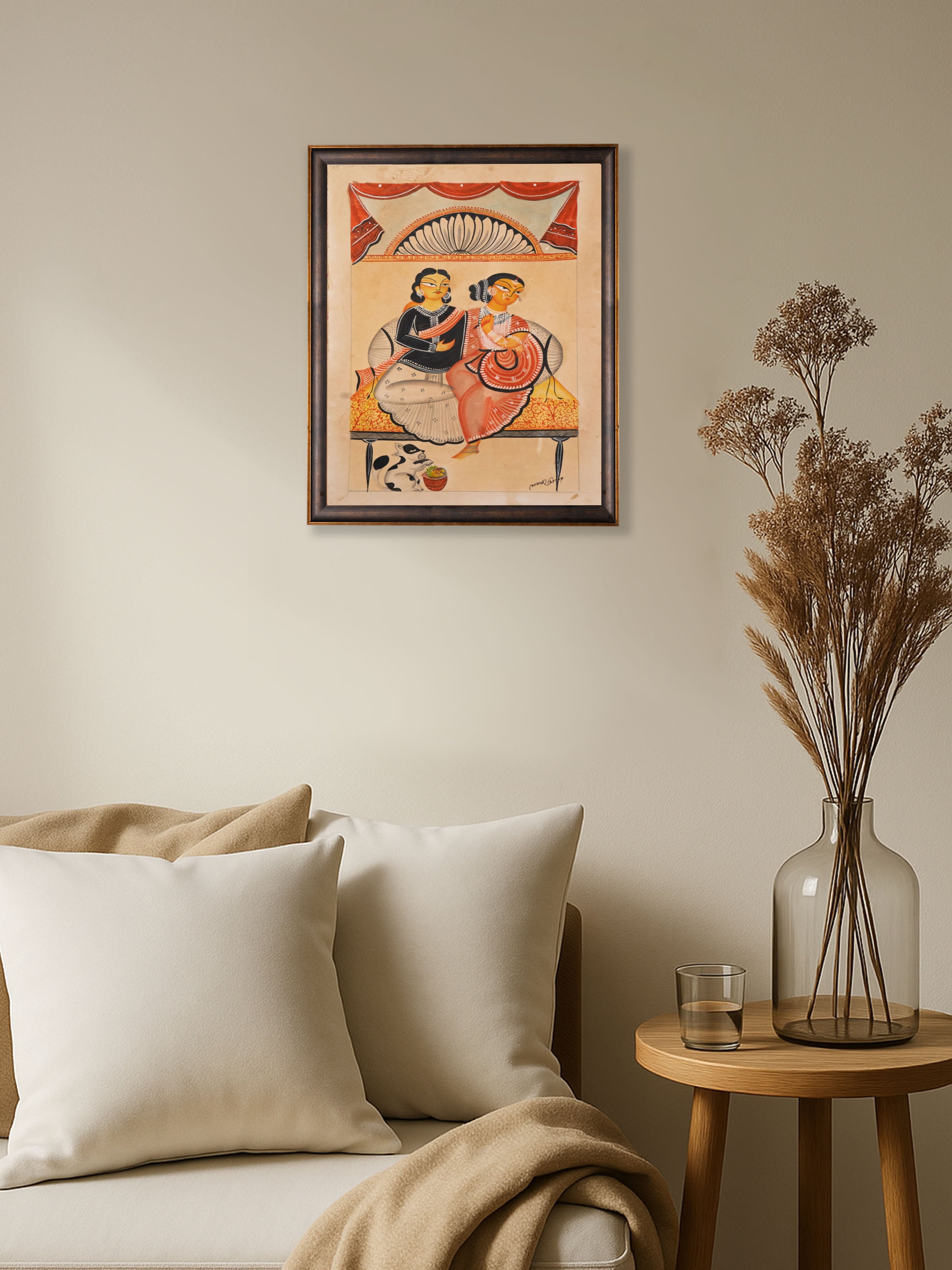 Hand-painted Babu culture Kalighat artwork – side view