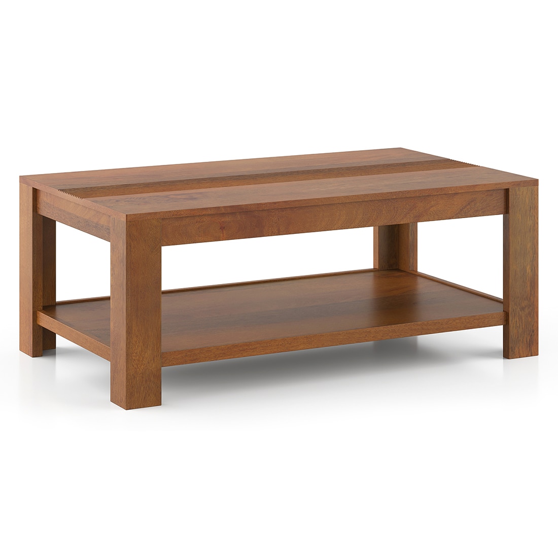 Striado Rectangular Solid Wood Coffee Table In Amber Walnut Finish