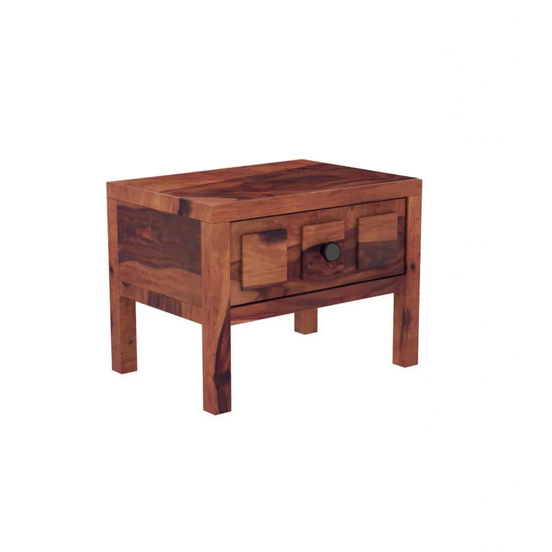 Square Solid Wood Box Bedside Table in Teak Finish