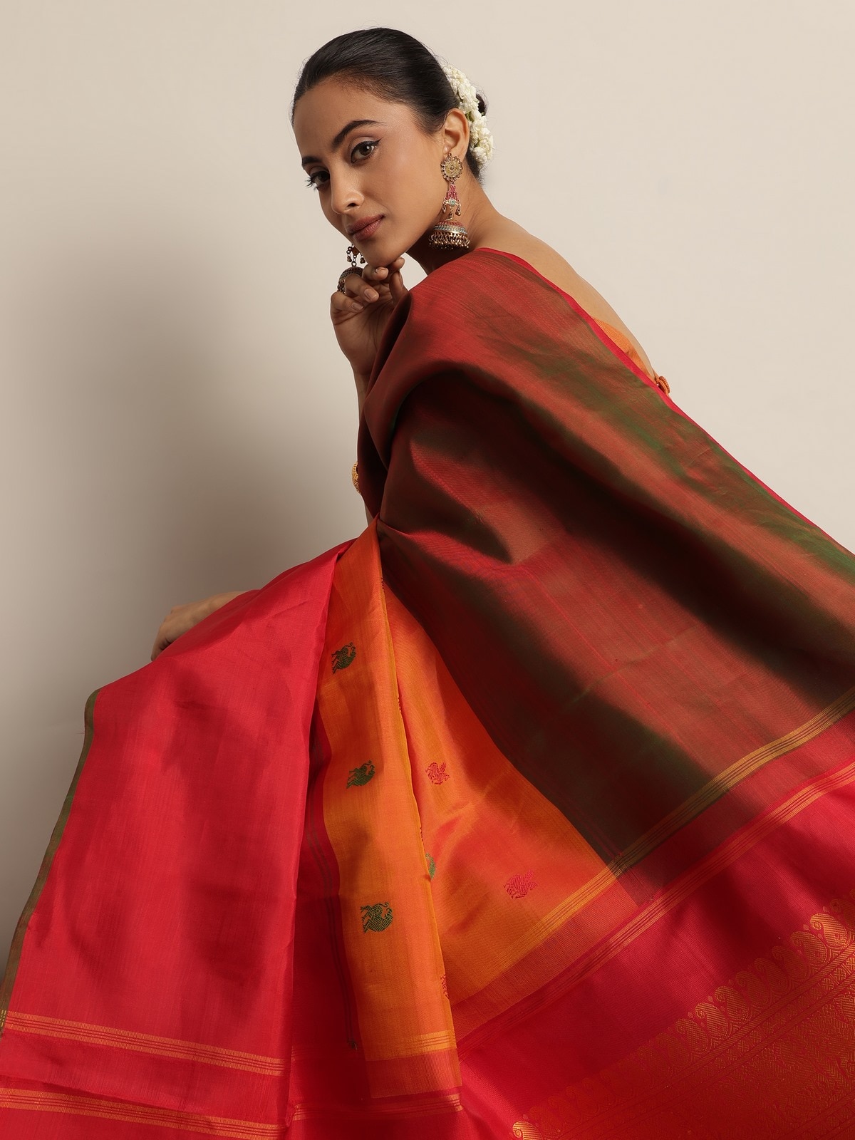 Orange Silk Kancheepuram Saree