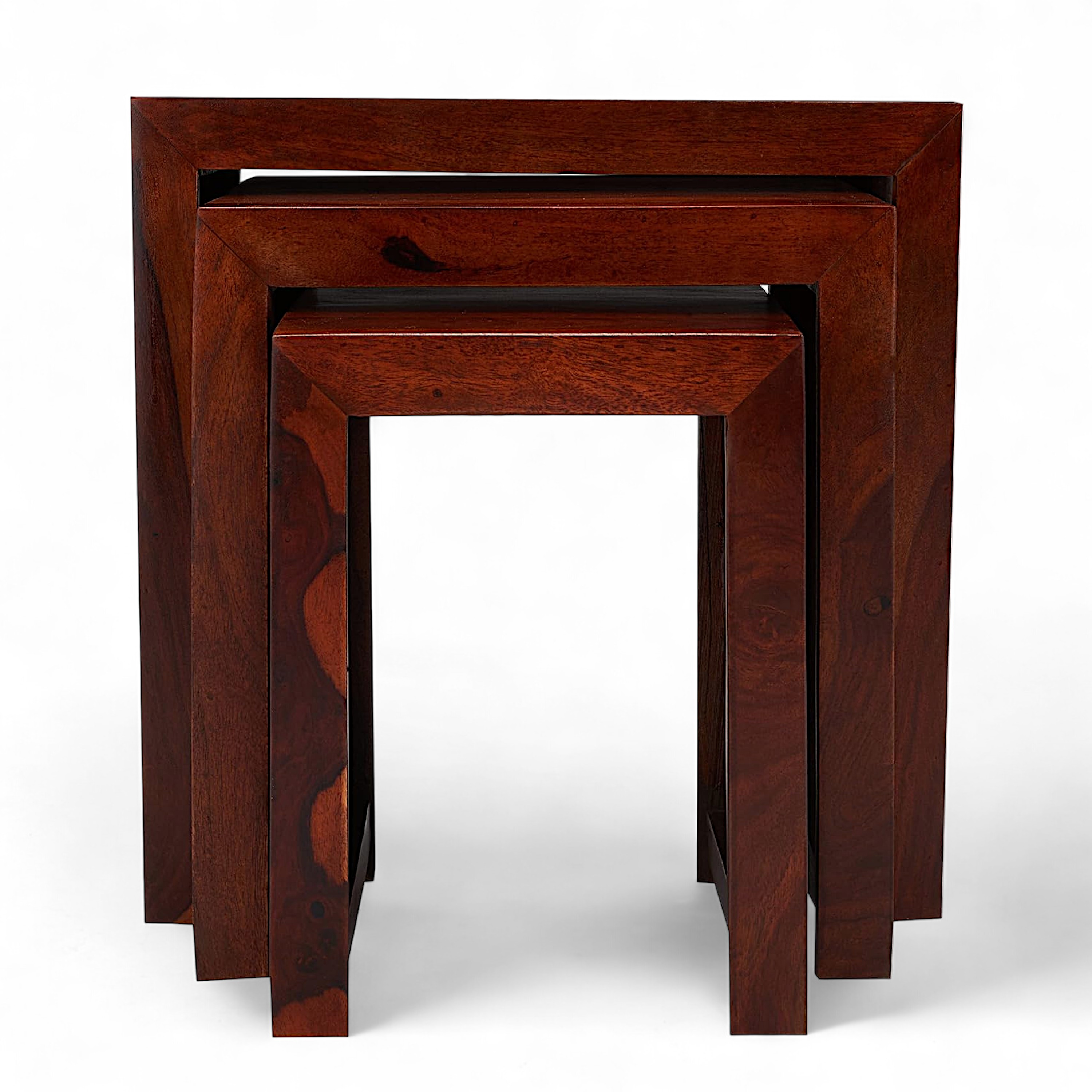 Oakland Sheesham Wood Contemporary Set Of 3 Nesting Tables In Honey Finish