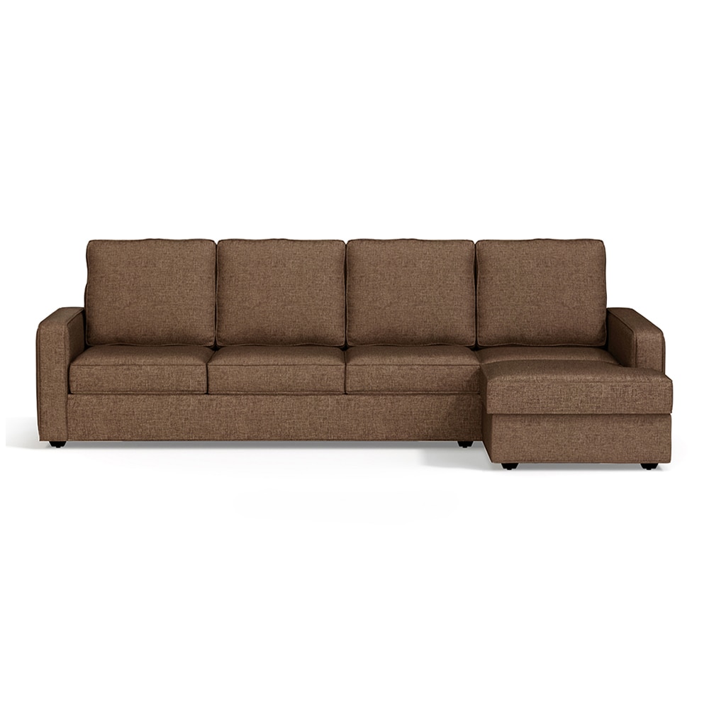 Apollo Sofa (Colour : Mocha, Cushion : Soft, Back Type : High Back, Seating Capacity : Right Aligned 3 Seater + Right Aligned Chaise + Ottoman) - Urban Ladder