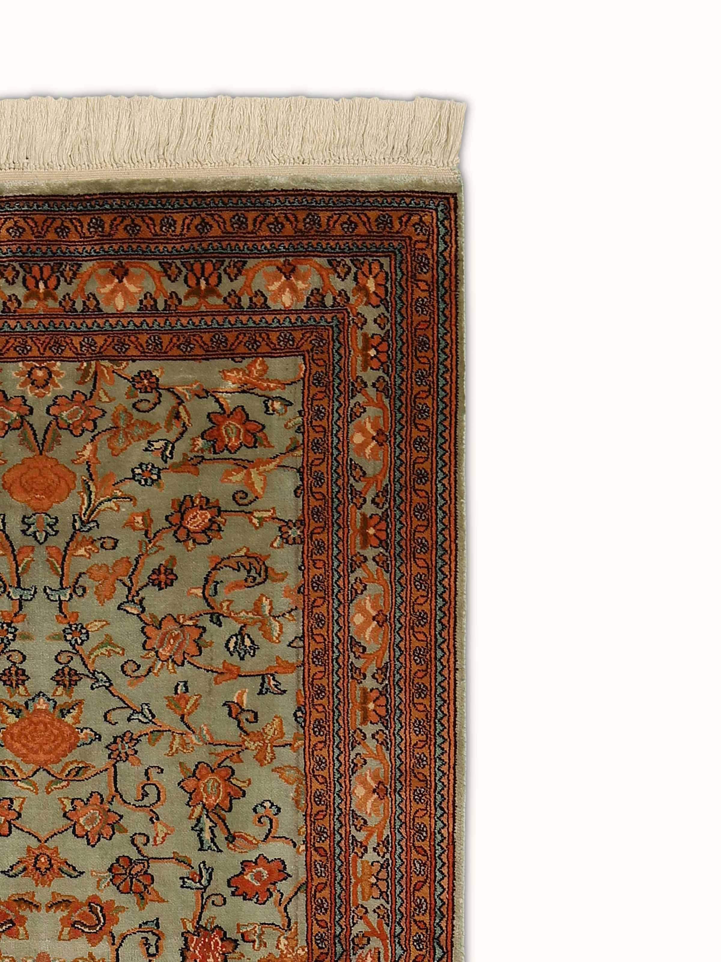 Traditional Persian Allover Kashmir Silk Hand-knotted Runner
