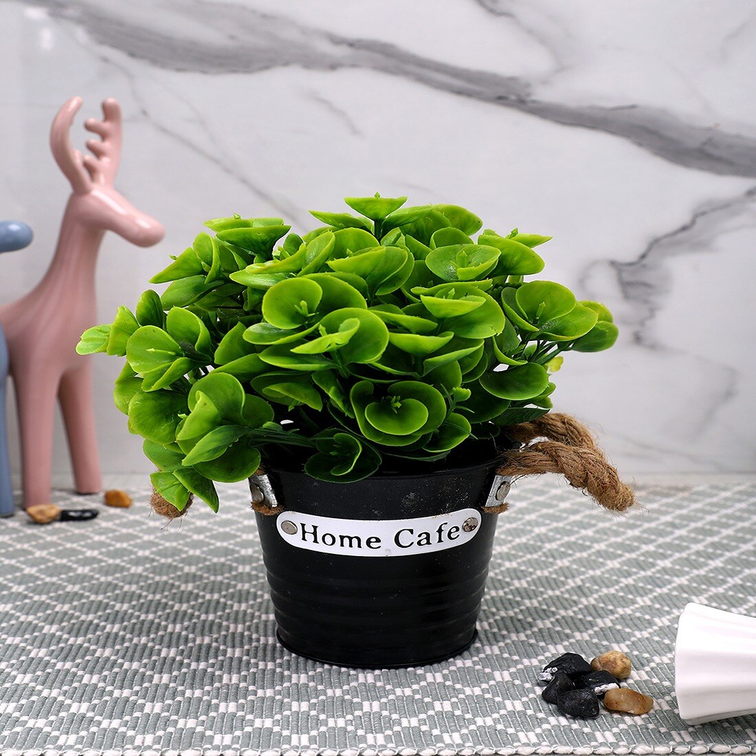 Artificial Green Eucalyptus Plant With A Rope Tied To Pot For Interior Decor