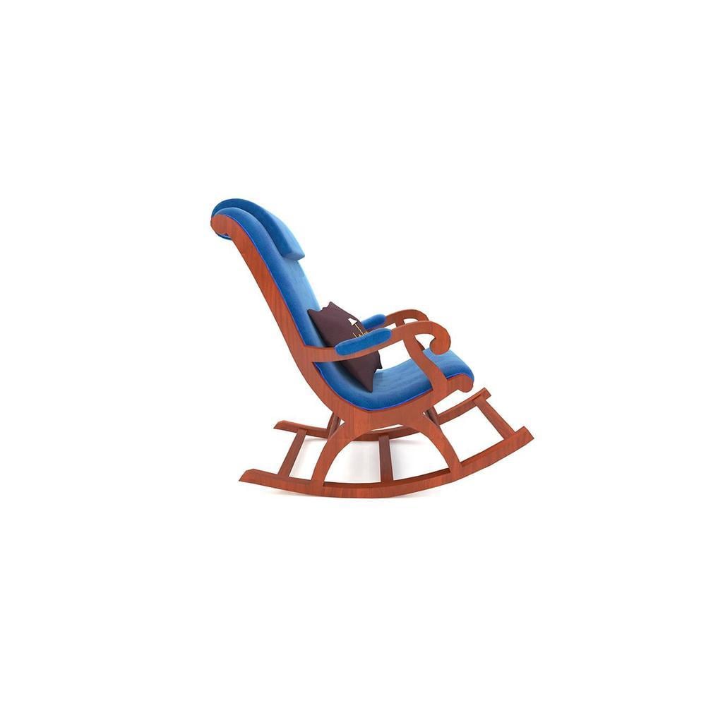 Rudyard Solid Wood Rocking Chair in Blue velvet Colour