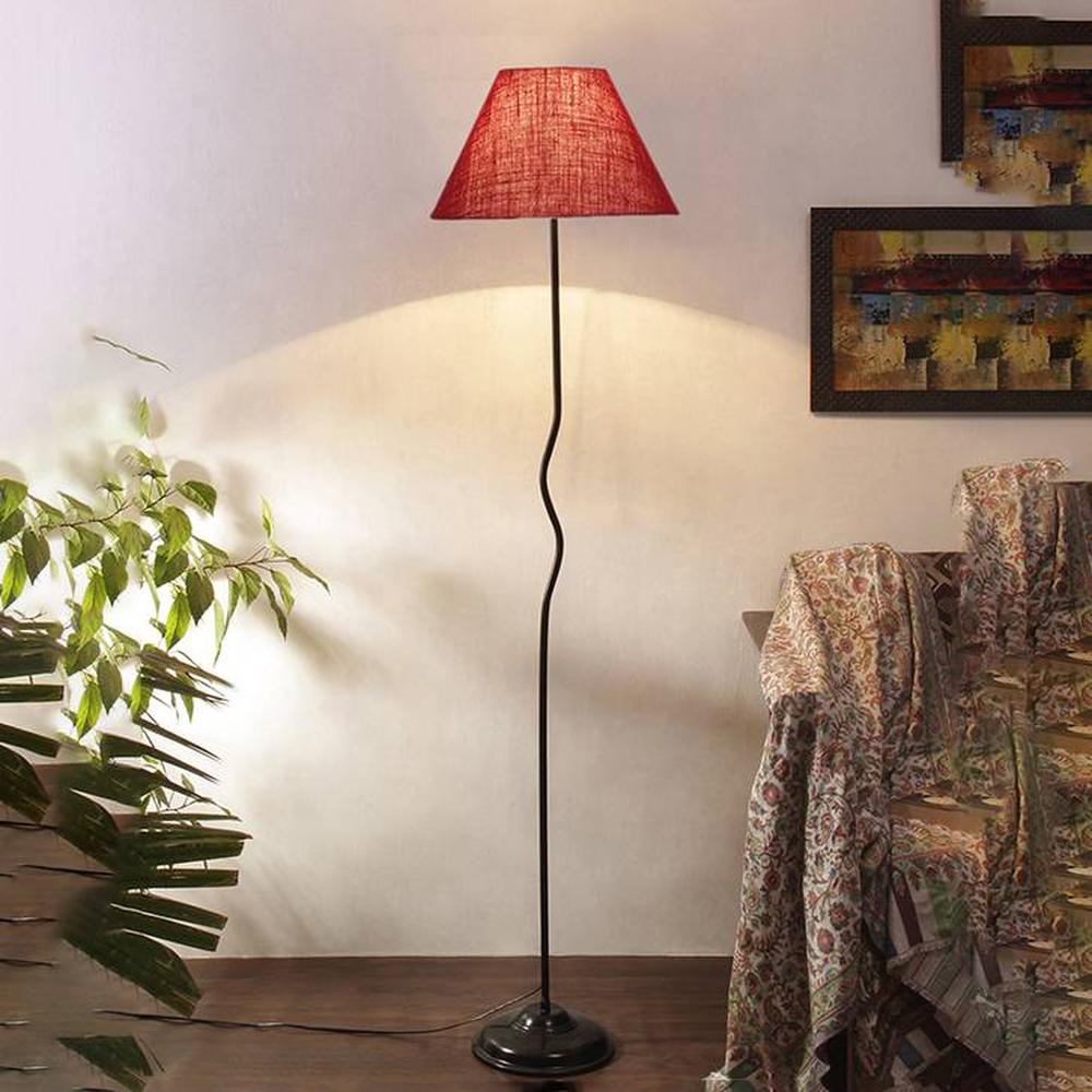 Simone Maroon Jute shade with Iron floor lamp - Devansh