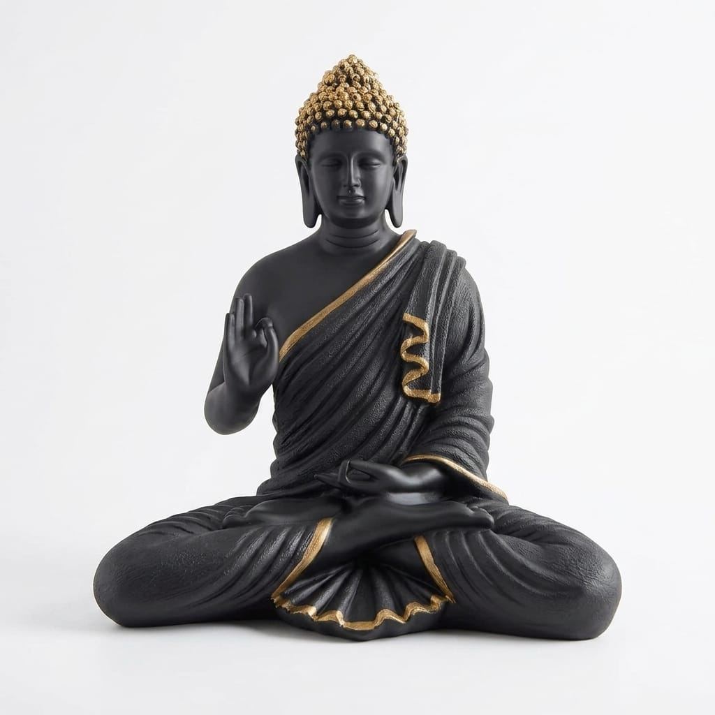 Devotional Blessing Buddha Statue in 15 Inch in Black and Gold Colour - Vedas